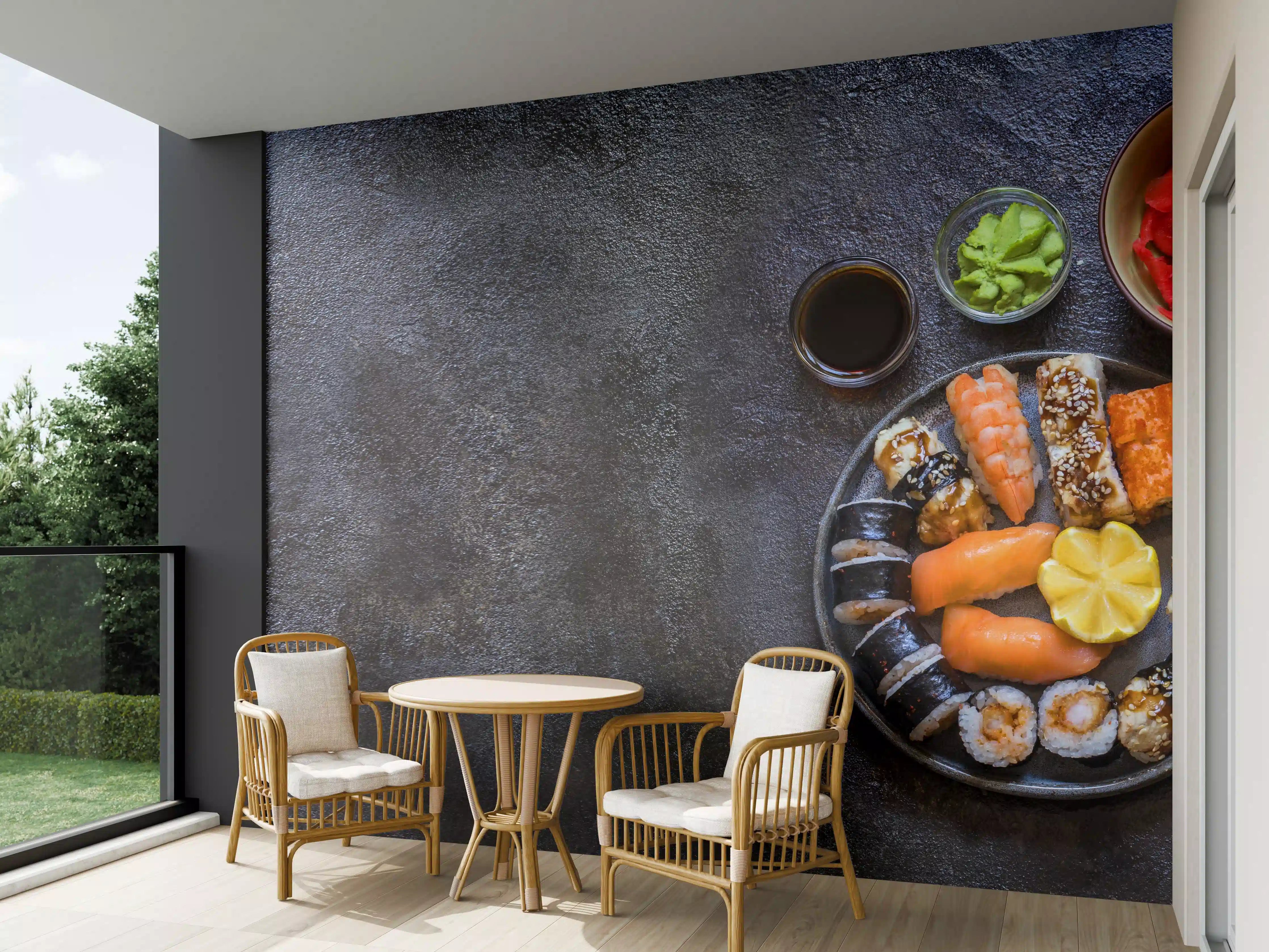 Wandverkleidung außen - Sushi-Bowl mit Lachs