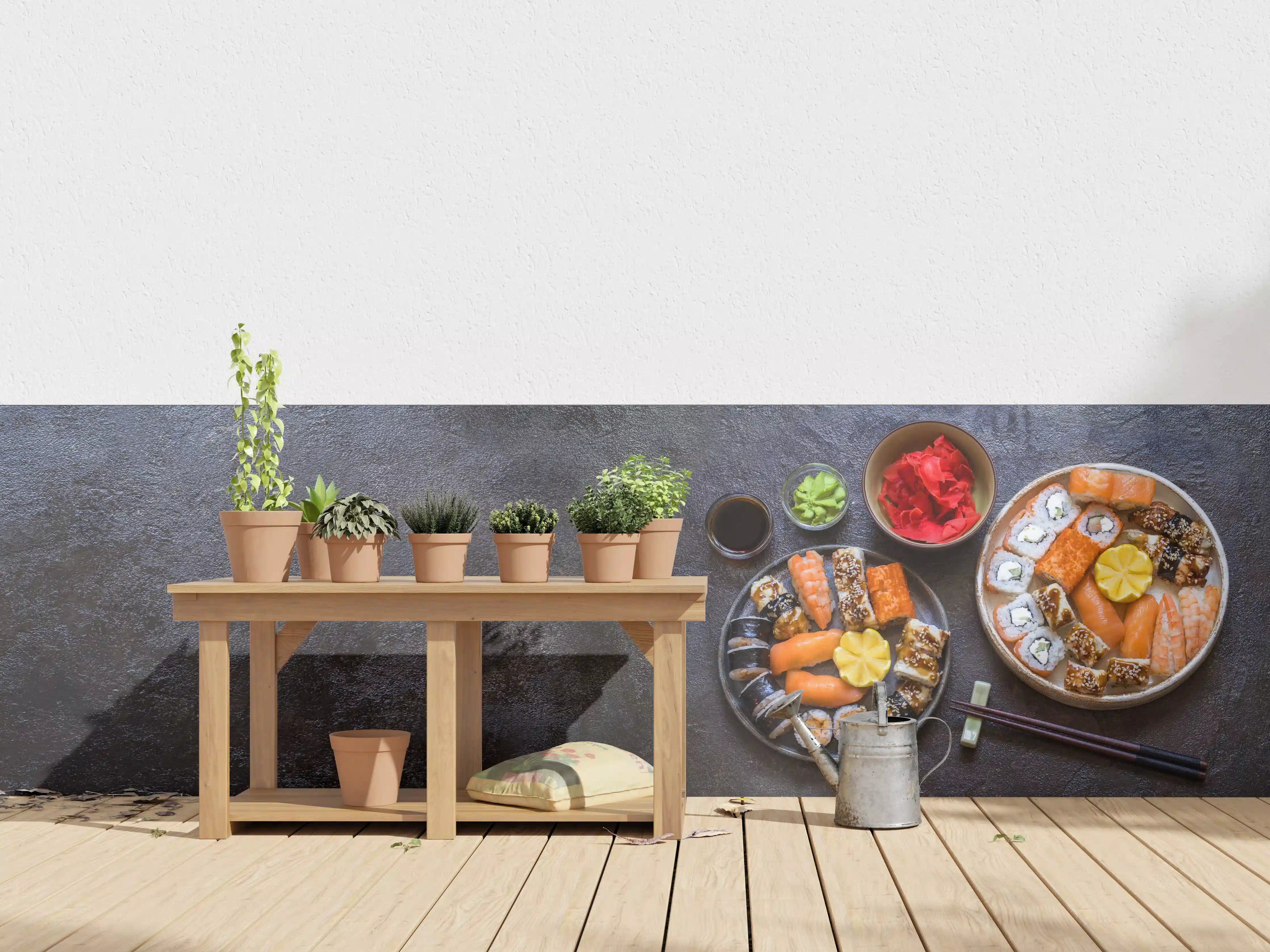 Wandverkleidung außen - Sushi-Bowl mit Lachs