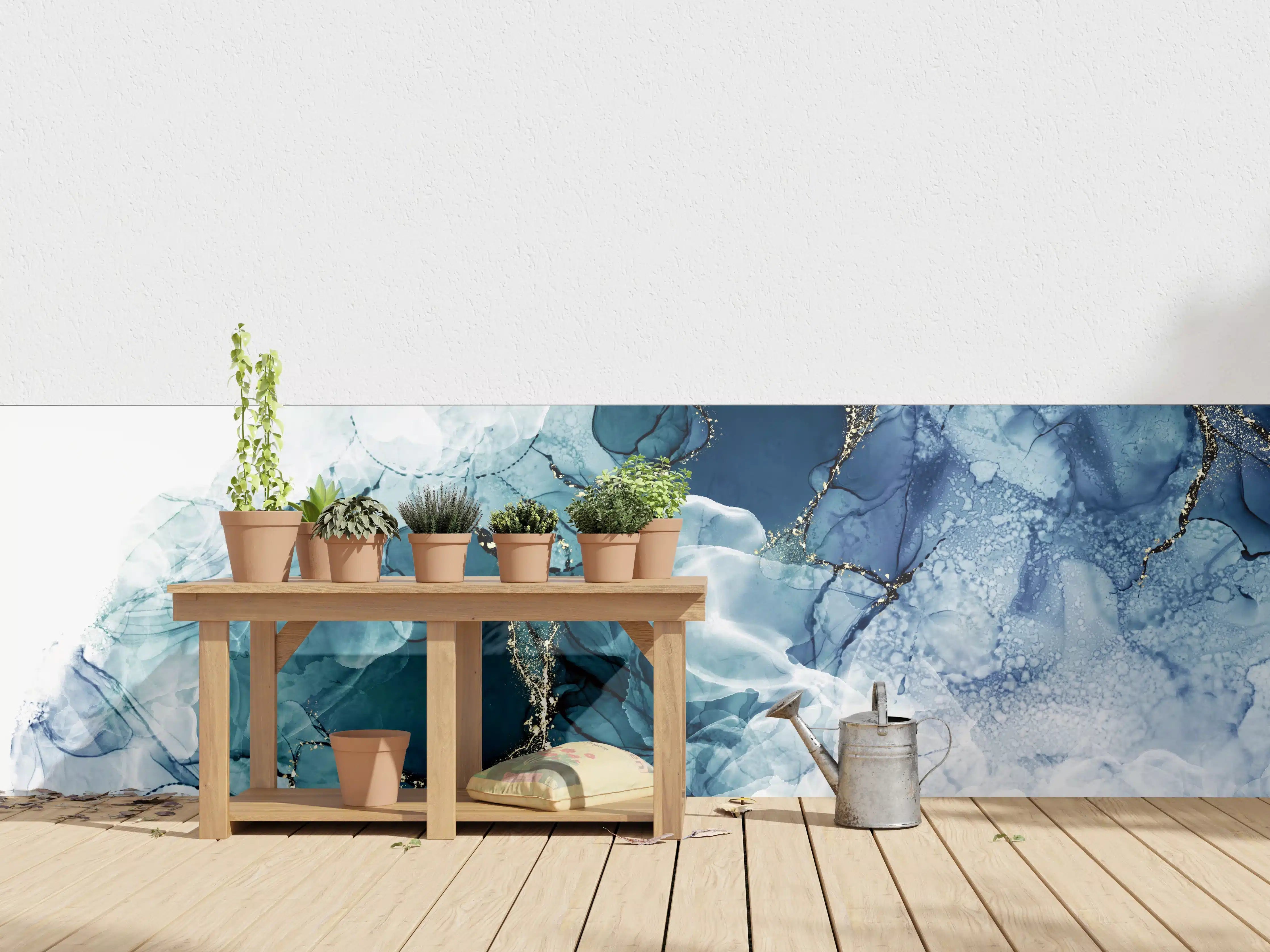 Wandverkleidung außen - Tiefblaues Fluid-Art Design
