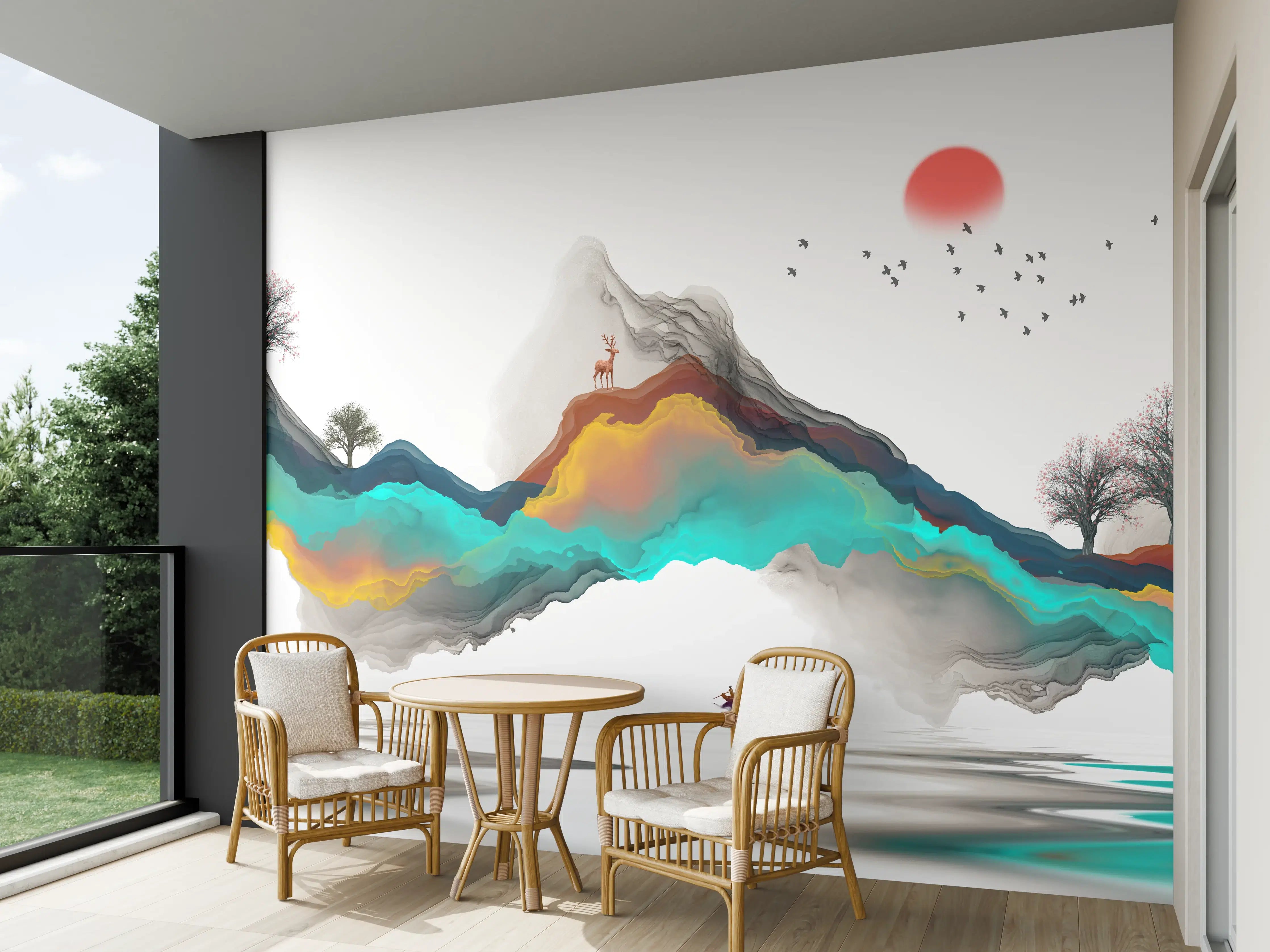 Wandverkleidung außen - Tinte Linie Dekoration Landschaft