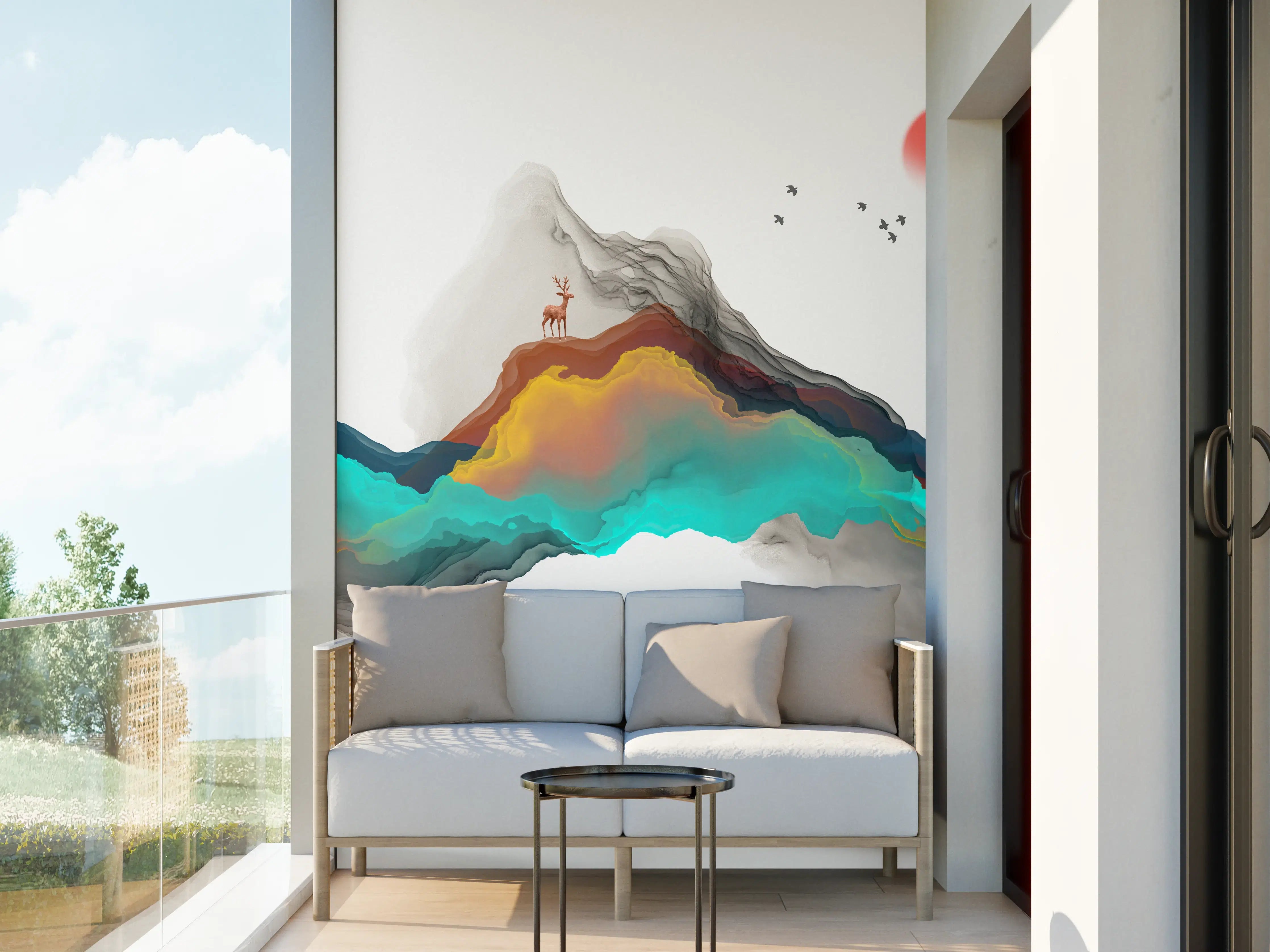 Wandverkleidung außen - Tinte Linie Dekoration Landschaft