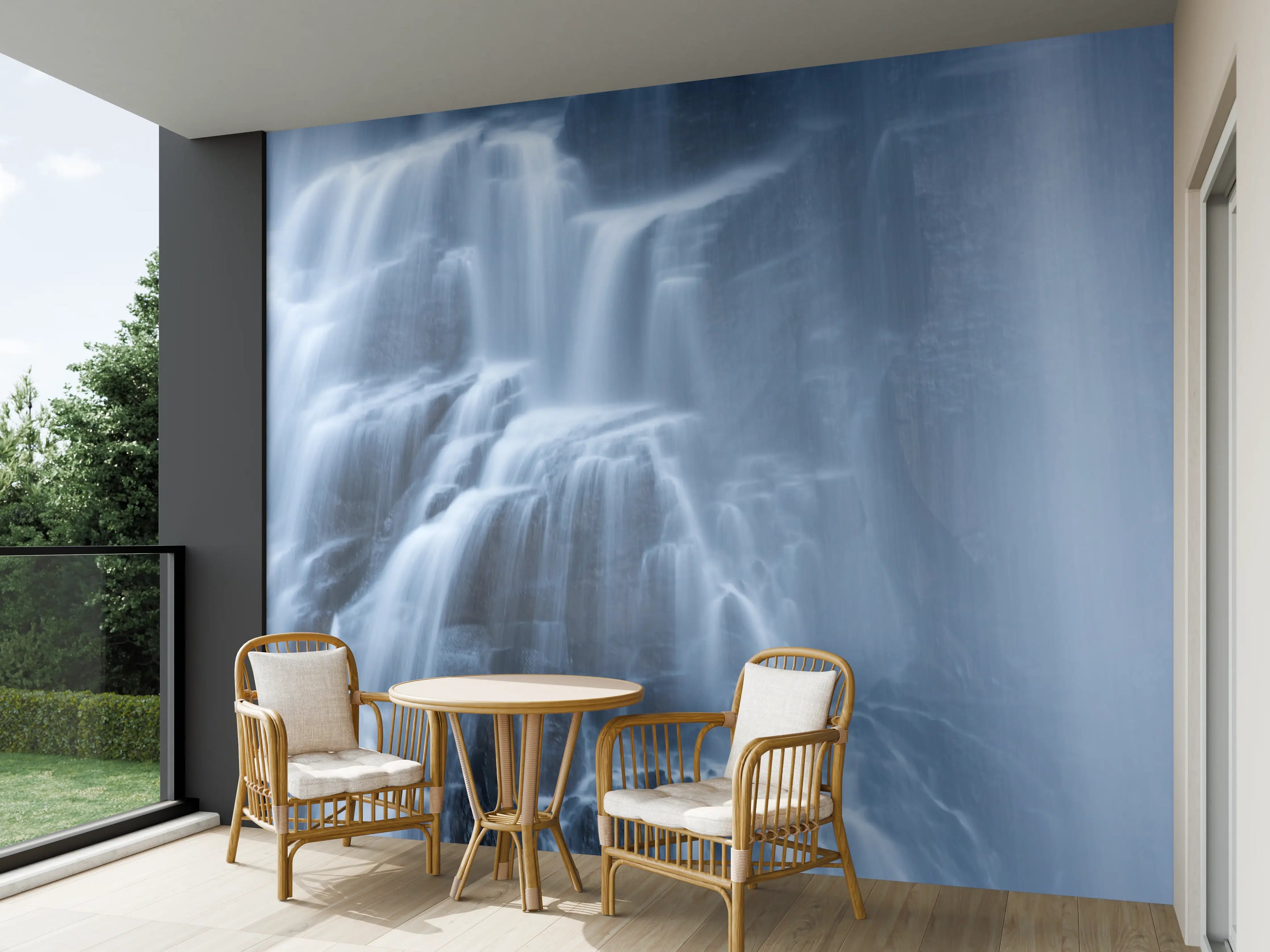 Wandverkleidung außen - Traumartiger Wasserfall an Felsenwand