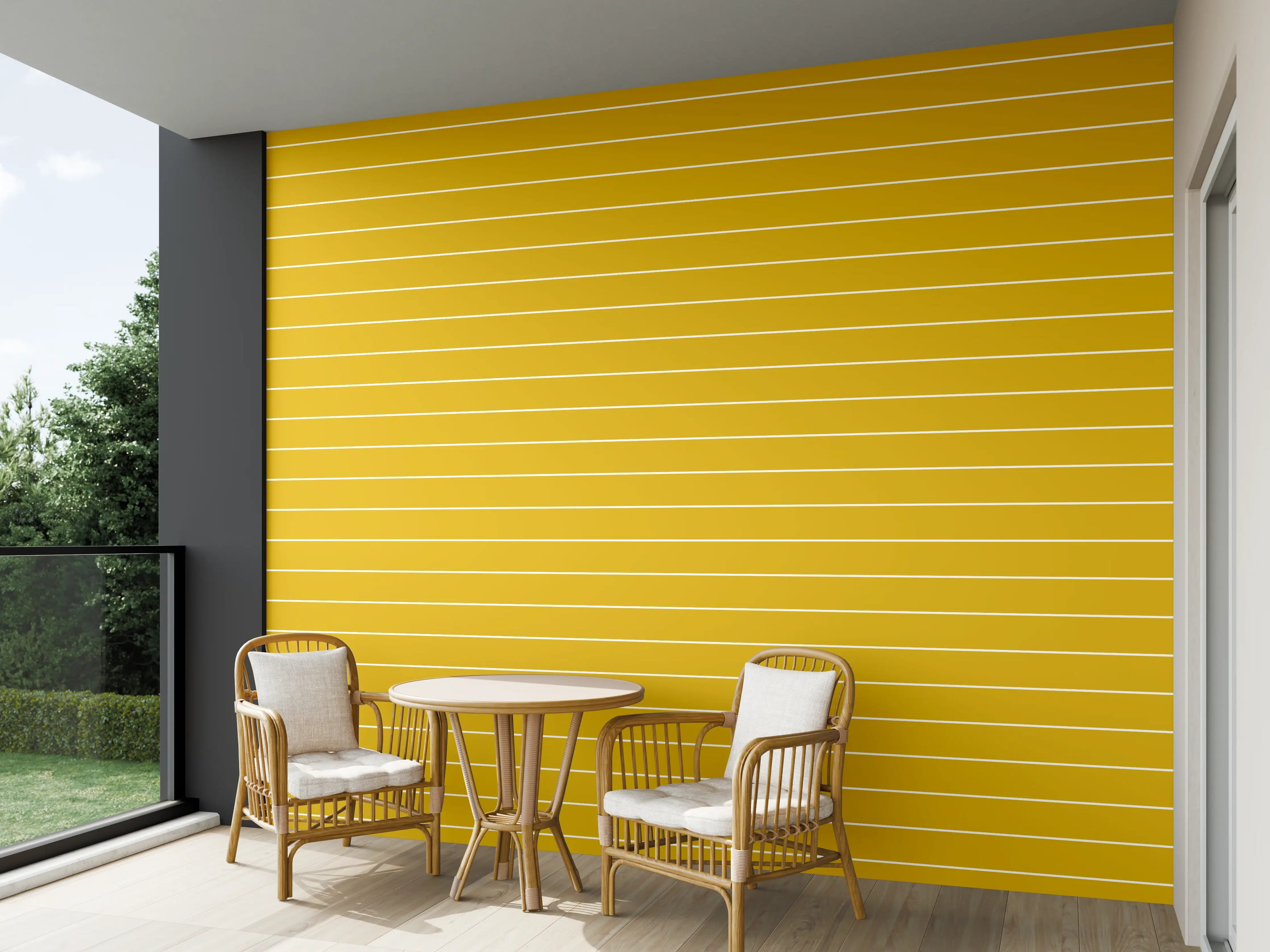 Wandverkleidung außen - Trendige Senffarbe mit geraden Linien