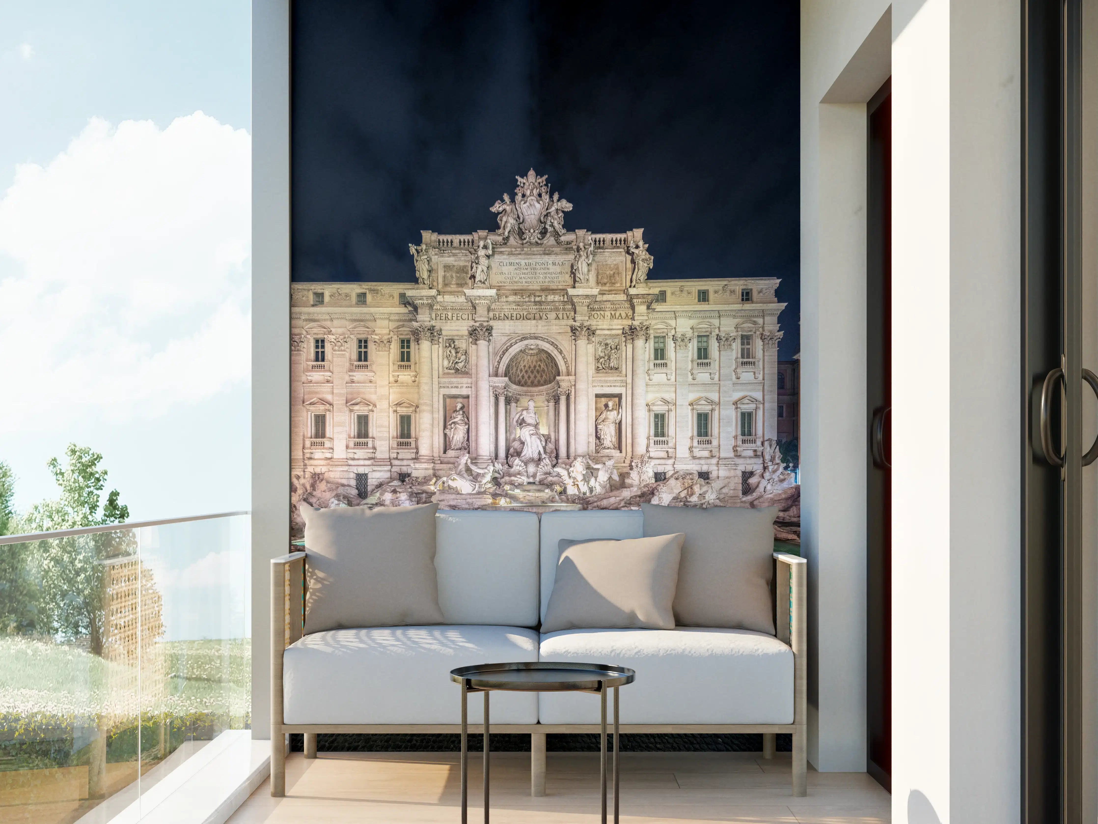 Wandverkleidung außen - Trevi-Brunnen Nacht Türkis-Beige
