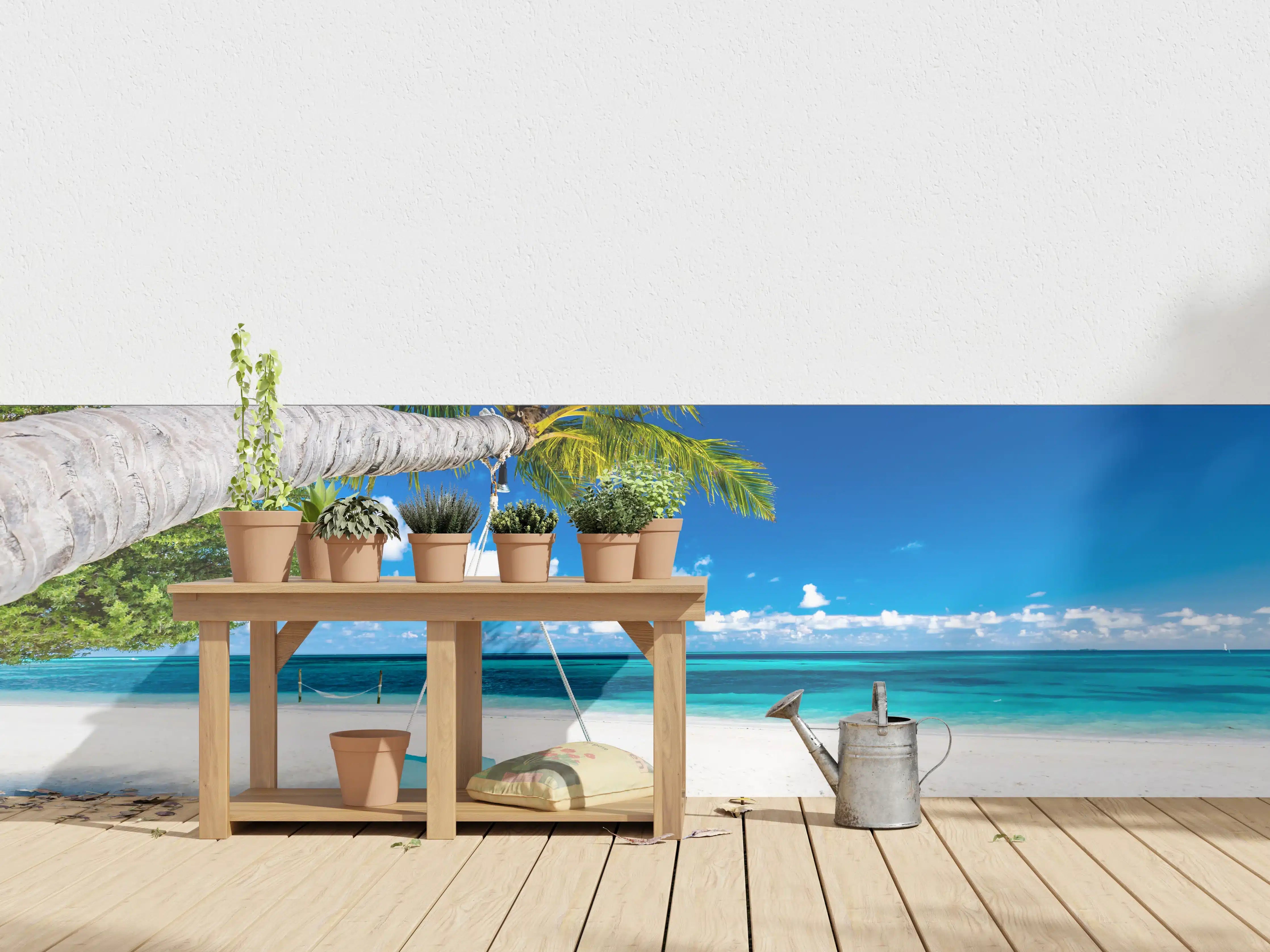 Wandverkleidung außen - Tropischer Strand mit Hängebett