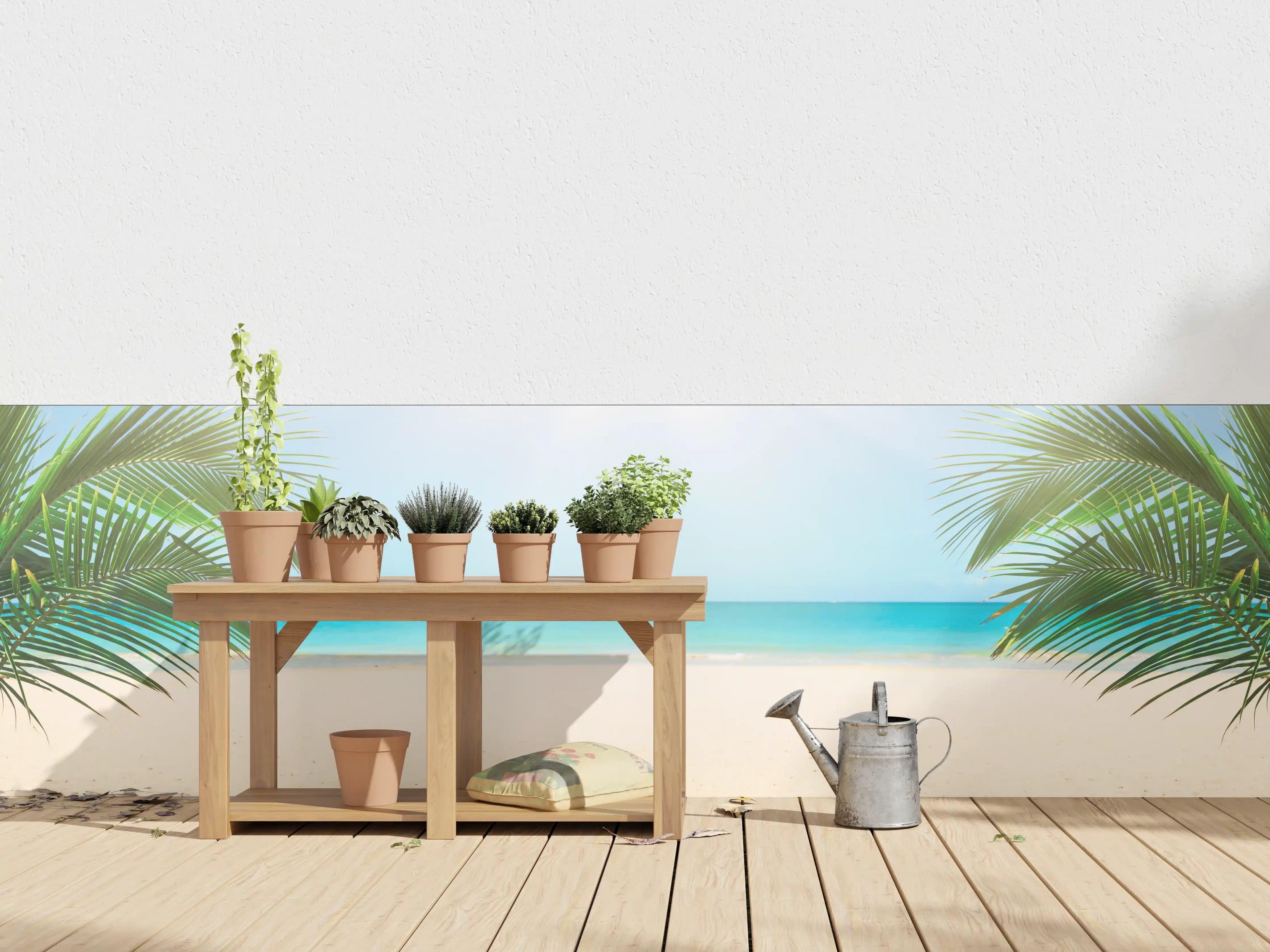 Wandverkleidung außen - Tropischer Strand mit Palmenansicht