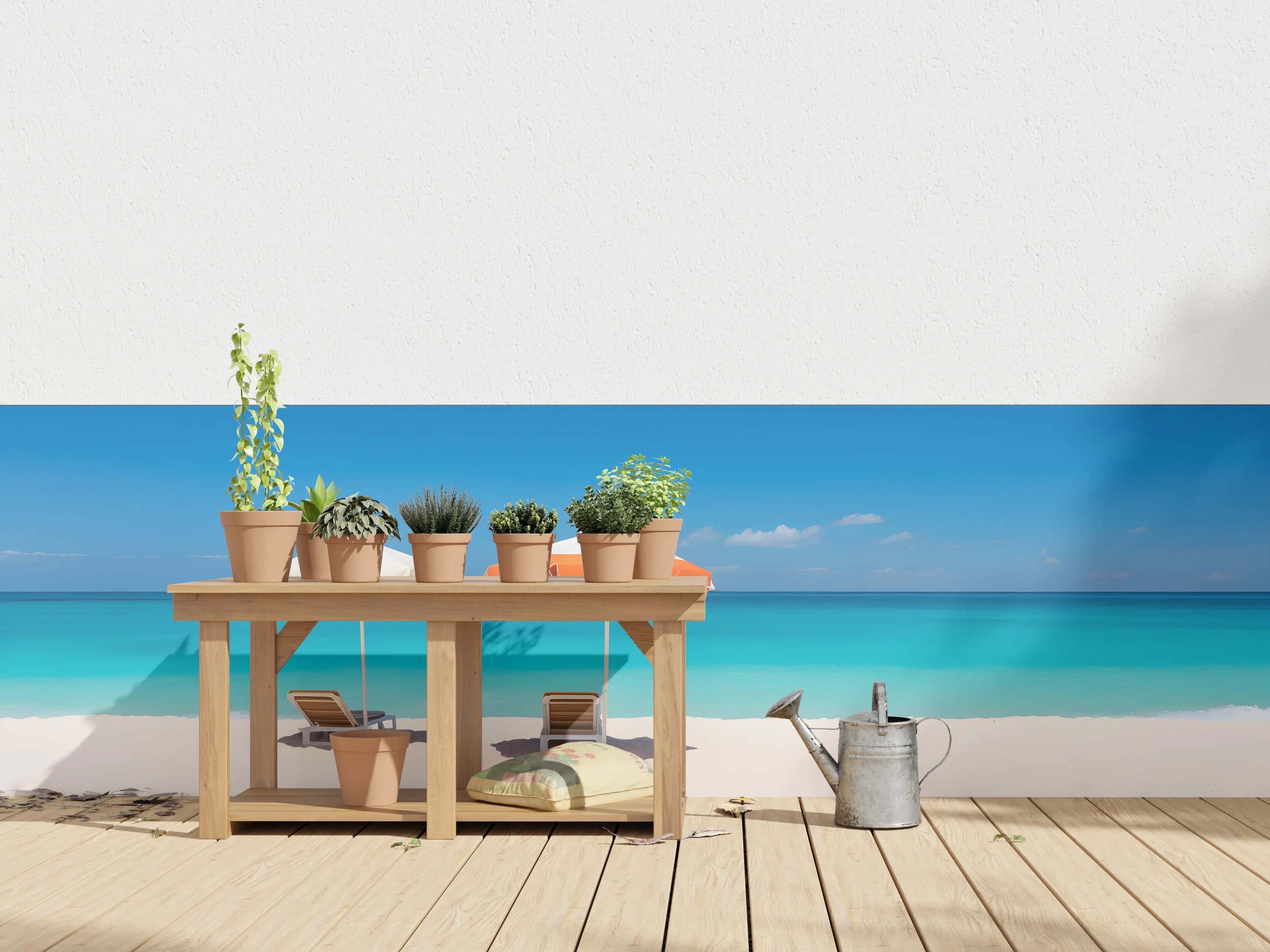 Wandverkleidung außen - Tropischer Strand mit Sonnenschirmen