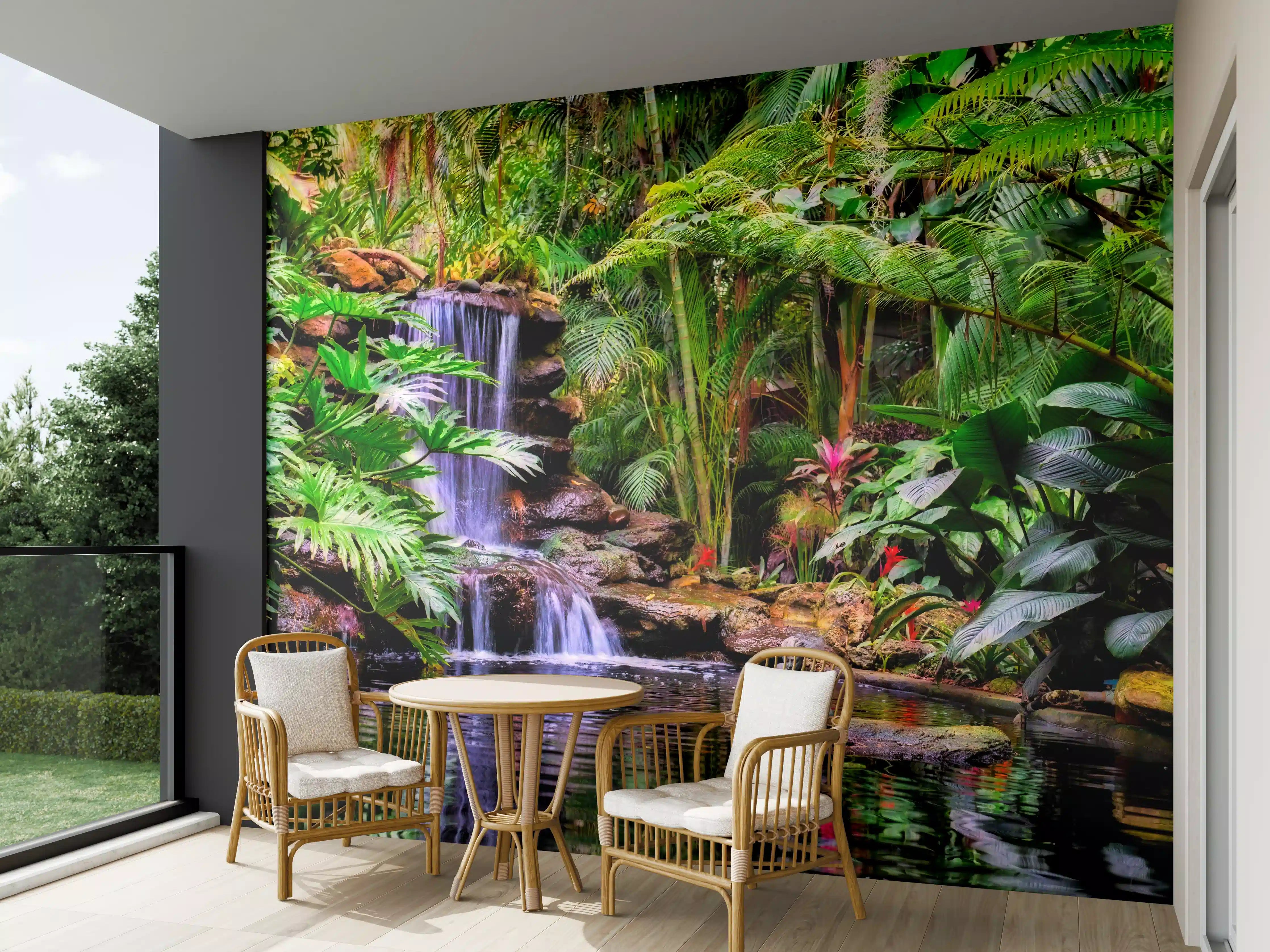 Wandverkleidung außen - Tropischer Wasserfall in Dschungelumgebung