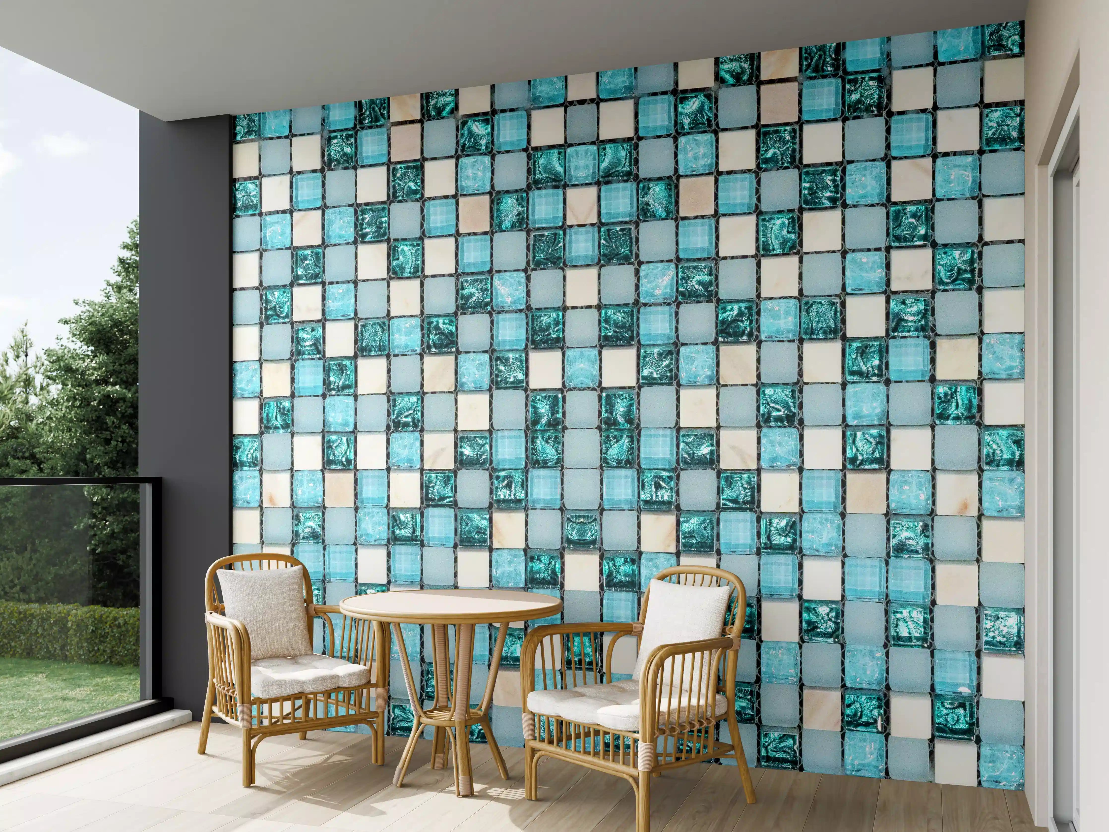 Wandverkleidung außen - Türkis-Weißes Aquamarin Mosaik