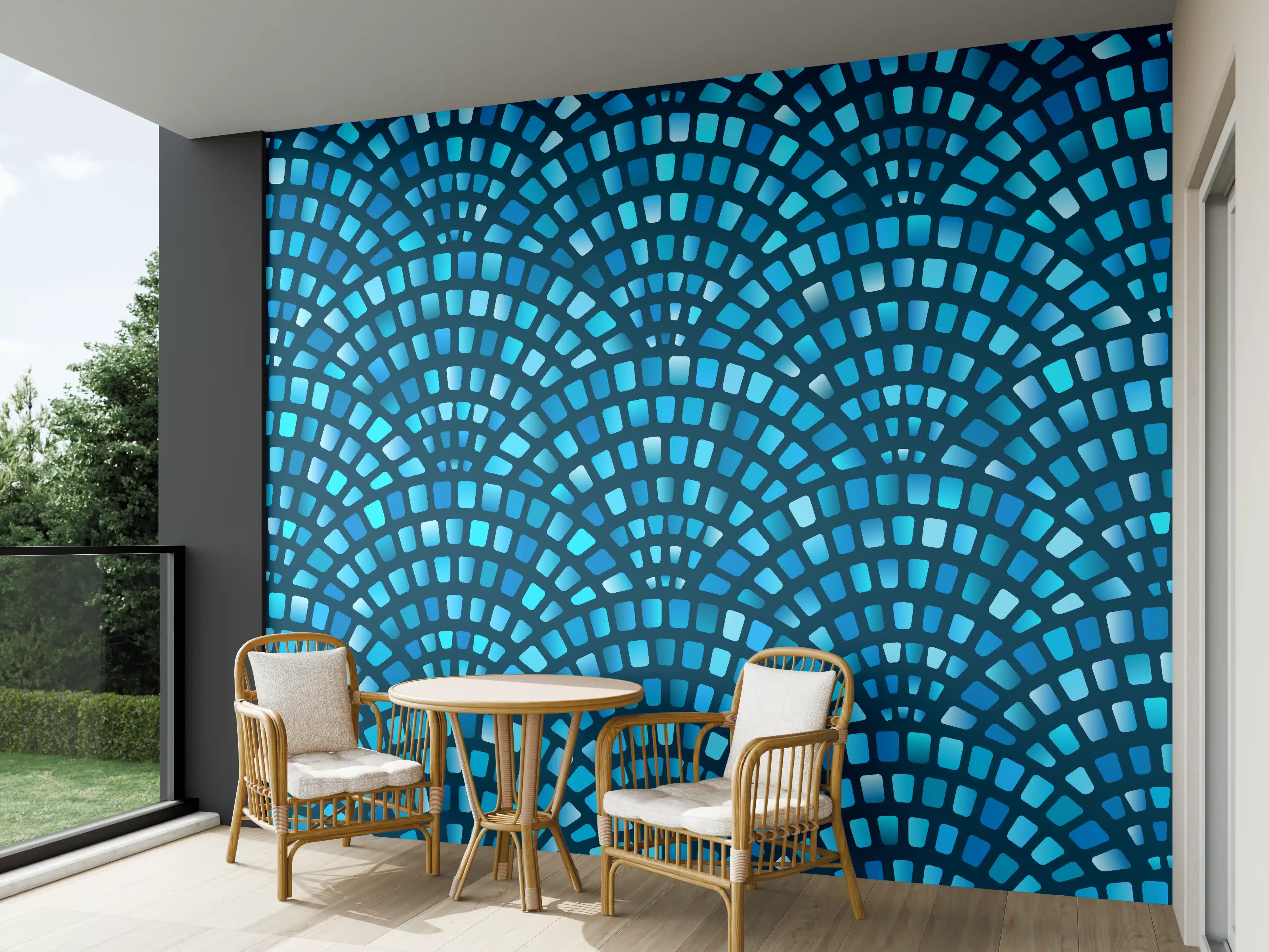 Wandverkleidung außen - Türkise Fischschuppen-Mosaiktextur