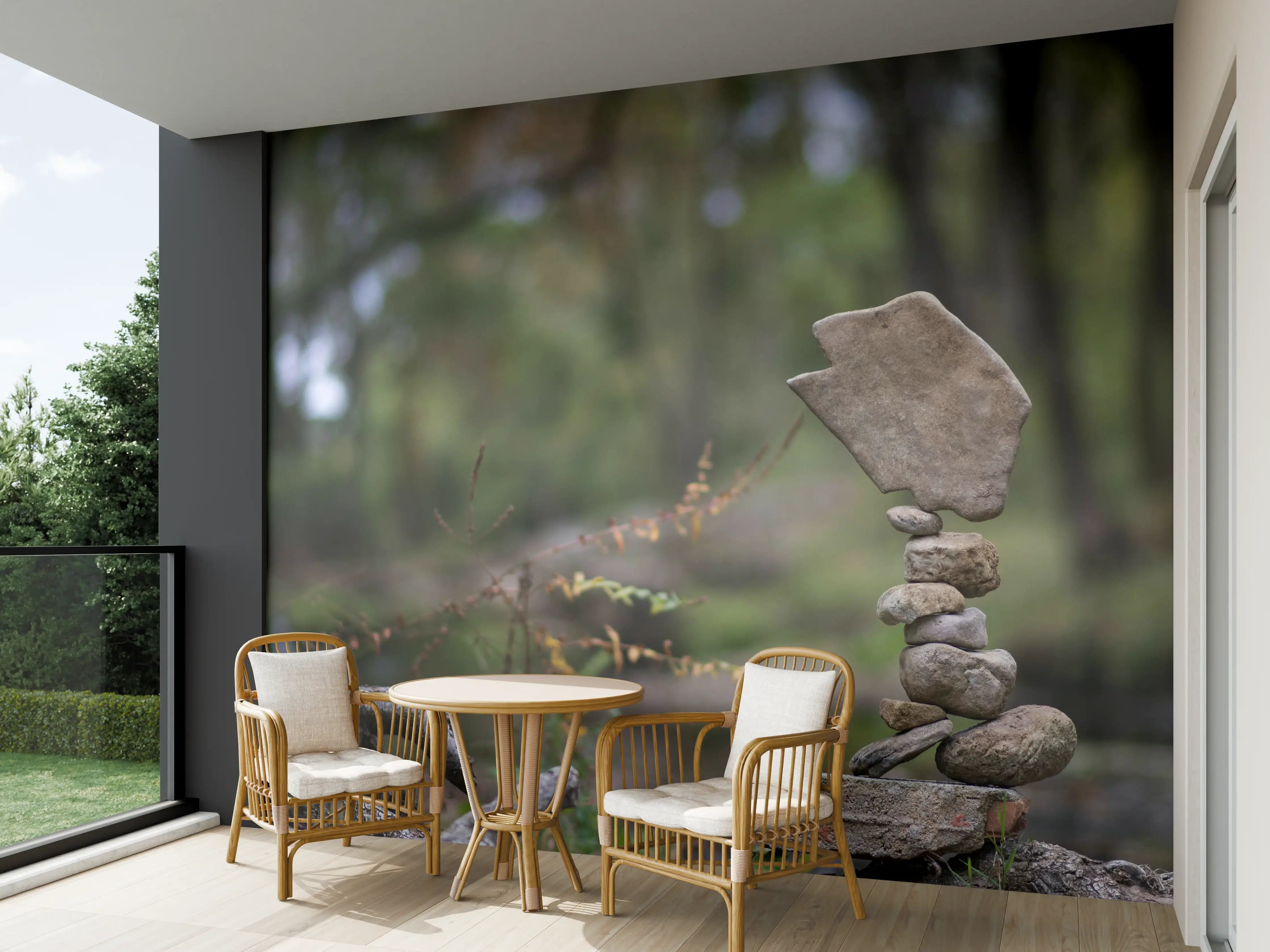 Wandverkleidung außen - Turm aus Steinen im Wald