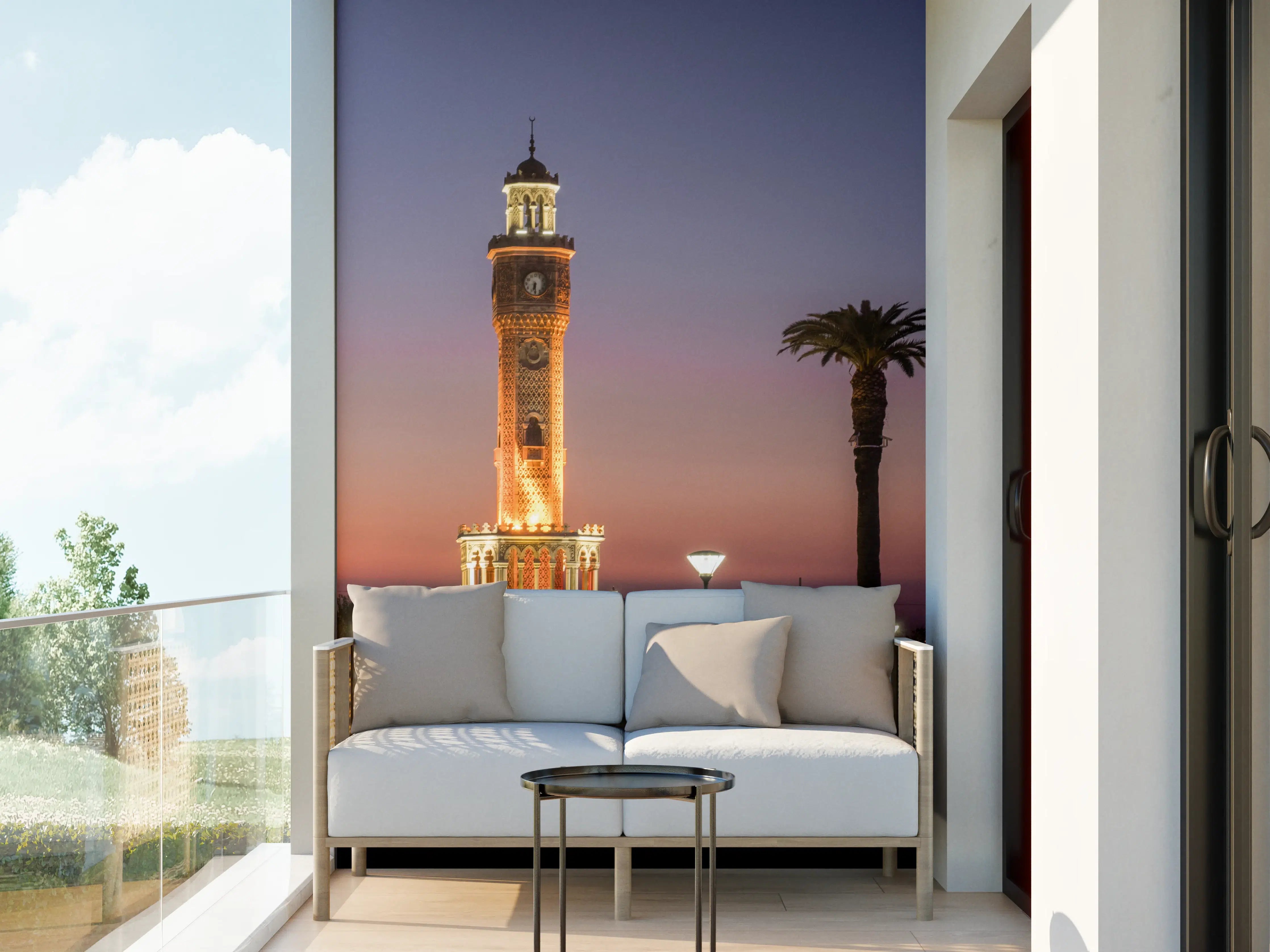 Wandverkleidung außen - Uhrenturm von Izmir bei Sonnenuntergang