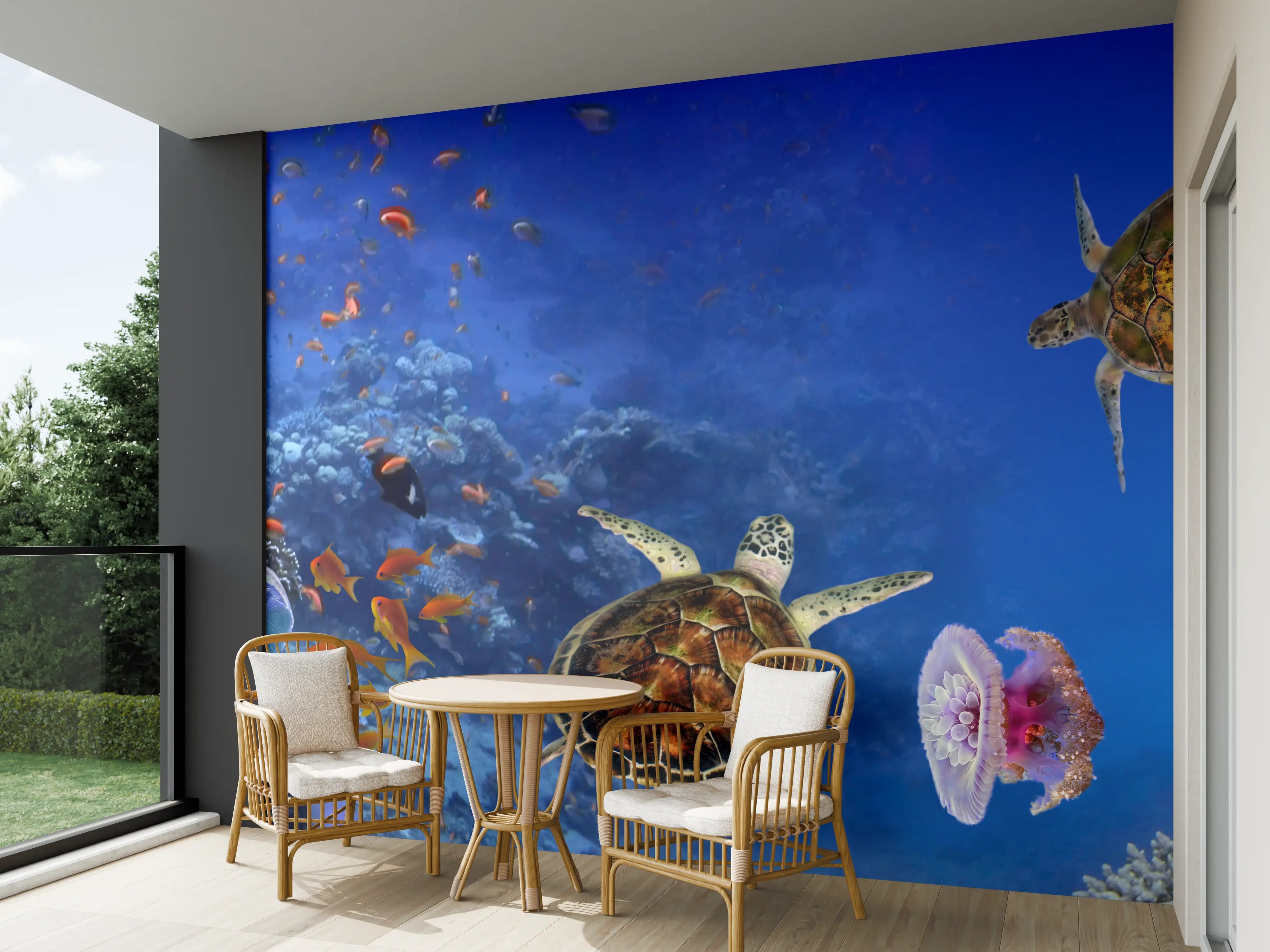 Wandverkleidung außen - Unterwasser-Panorama mit Schildkröte
