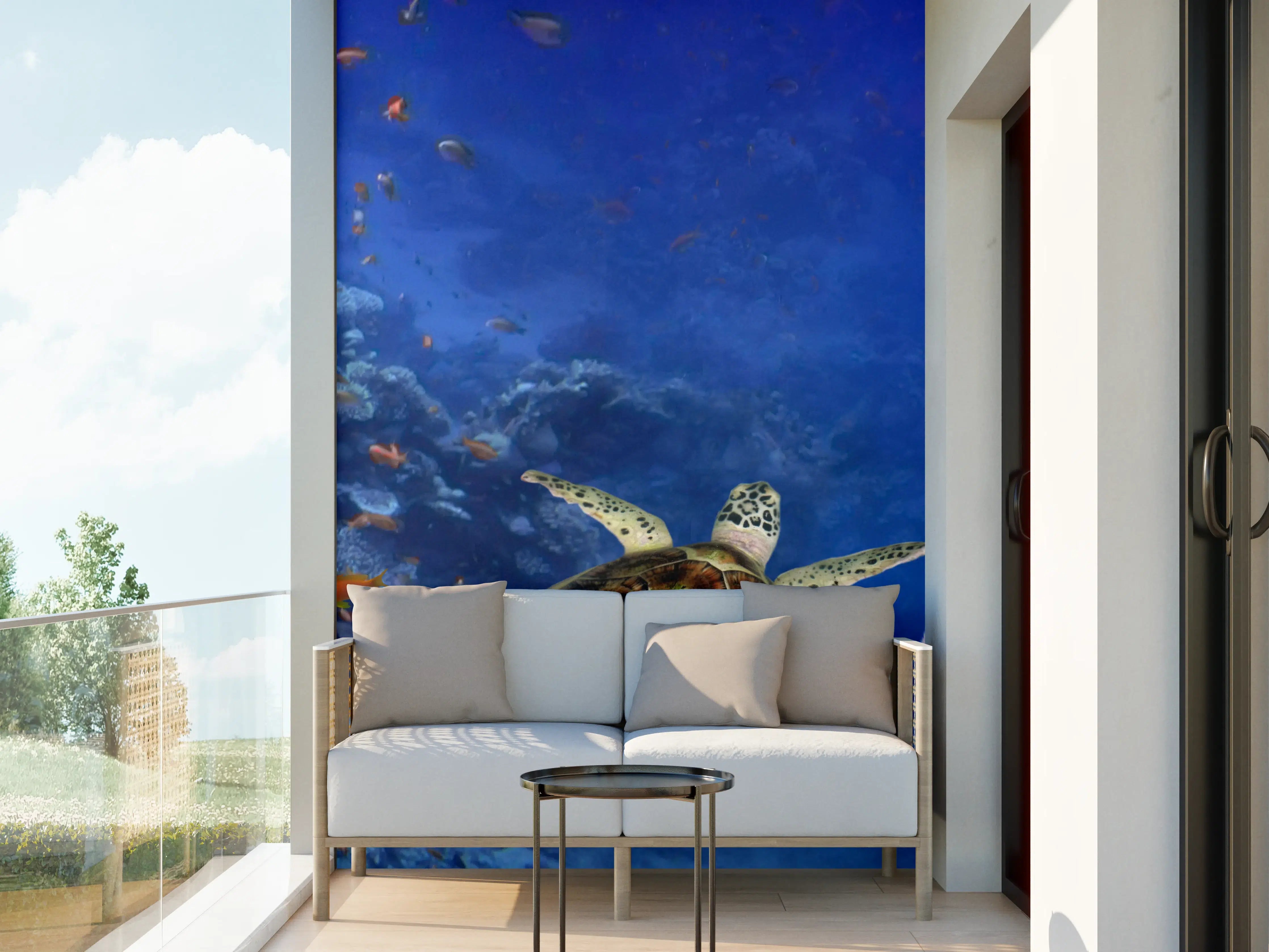 Wandverkleidung außen - Unterwasser-Panorama mit Schildkröte