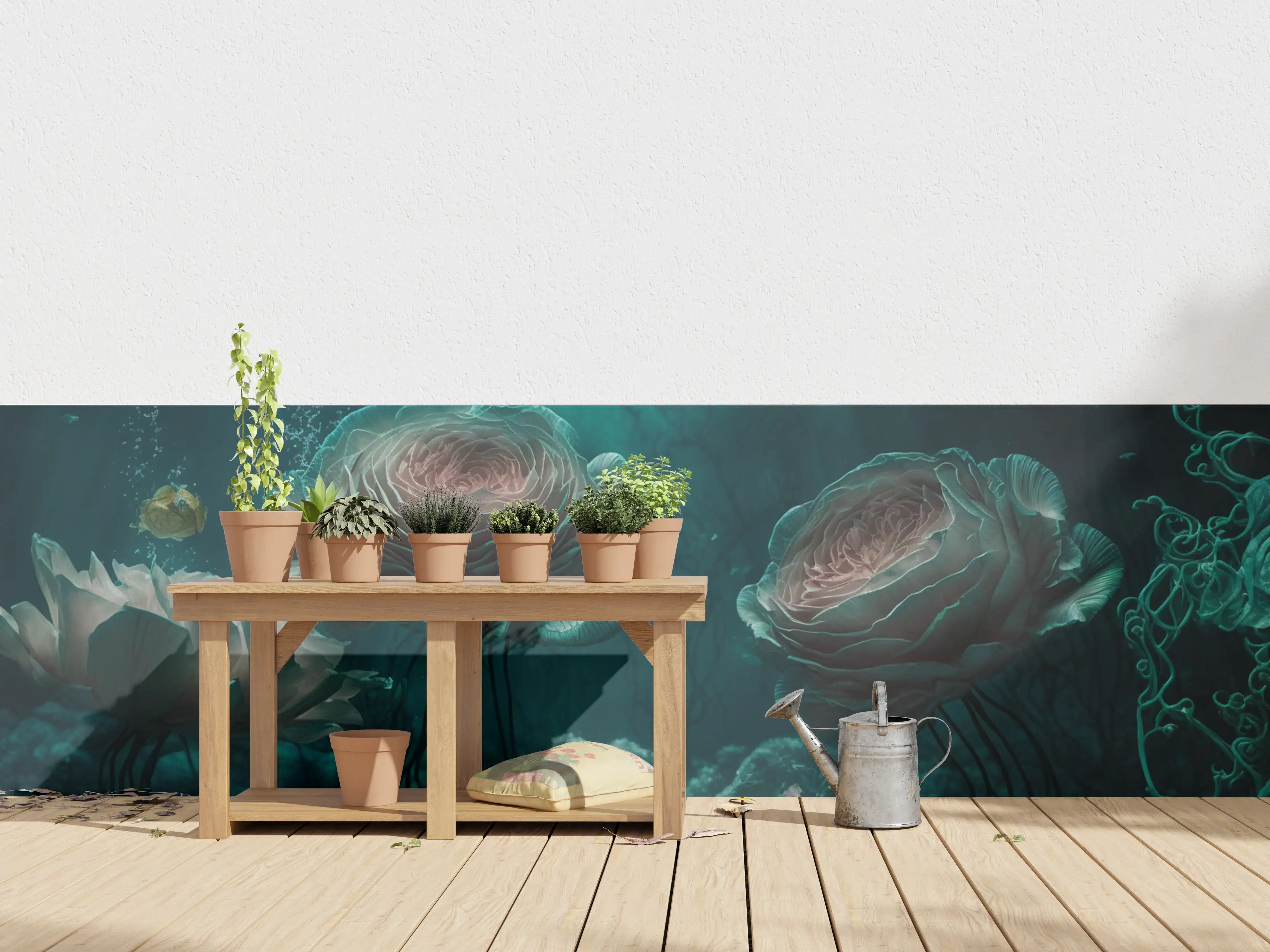 Wandverkleidung außen - Unterwasserlandschaft mit Leuchtnetzen und Meeresbewohnern