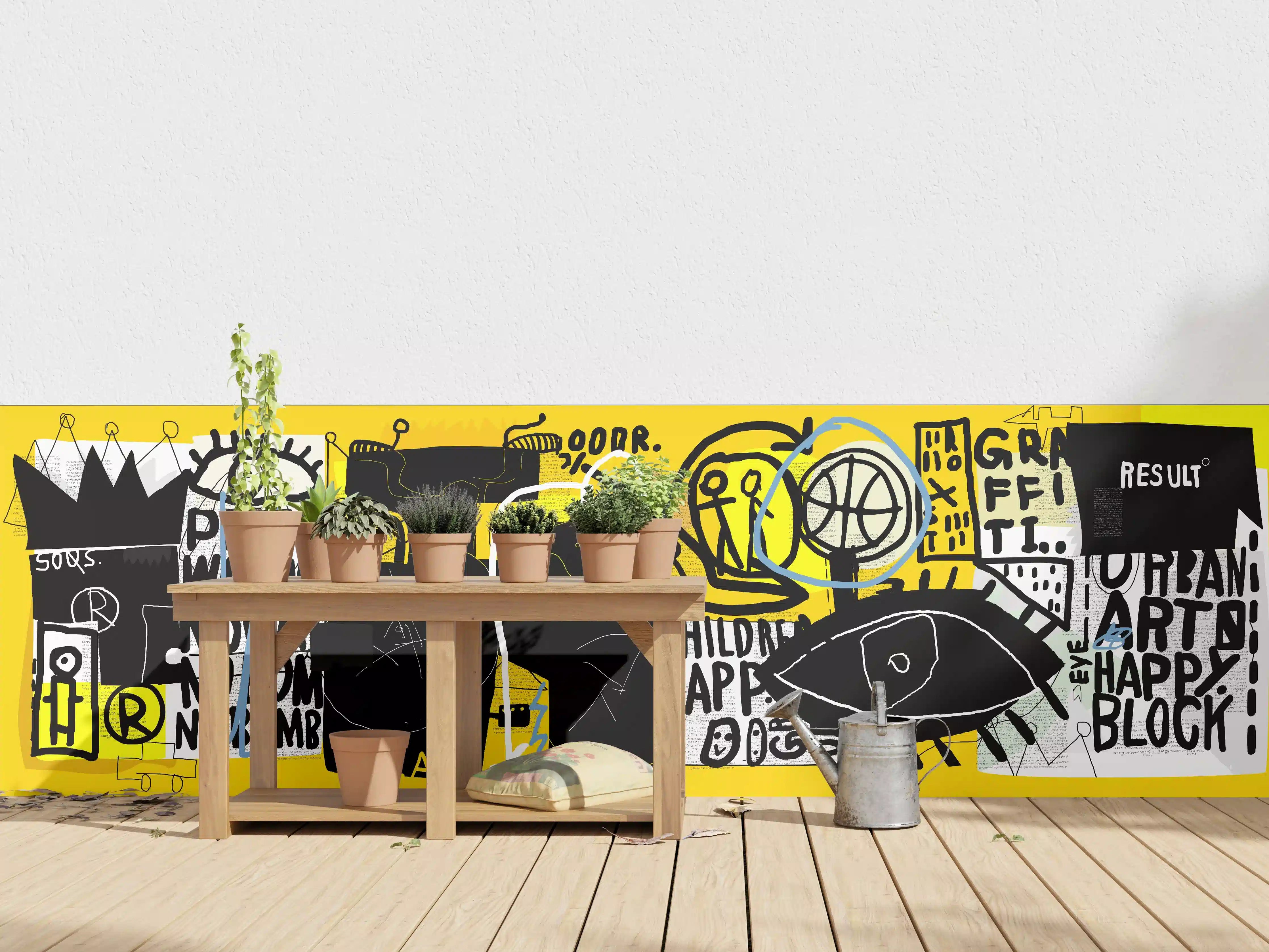 Wandverkleidung außen - Urbanes Graffiti-Kunstwerk Gelb Schwarz