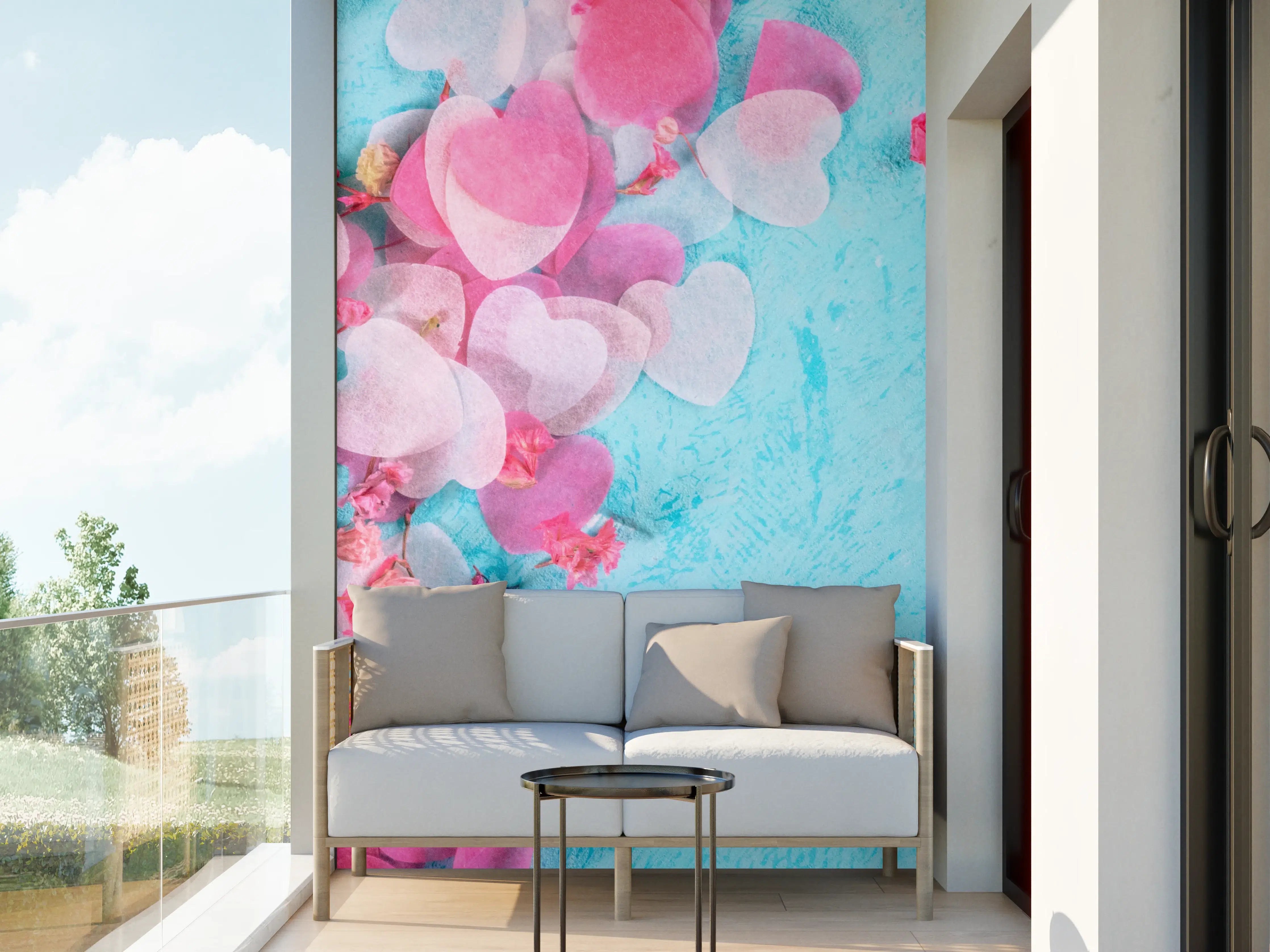 Wandverkleidung außen - Valentinstag Panorama Blau Rosa