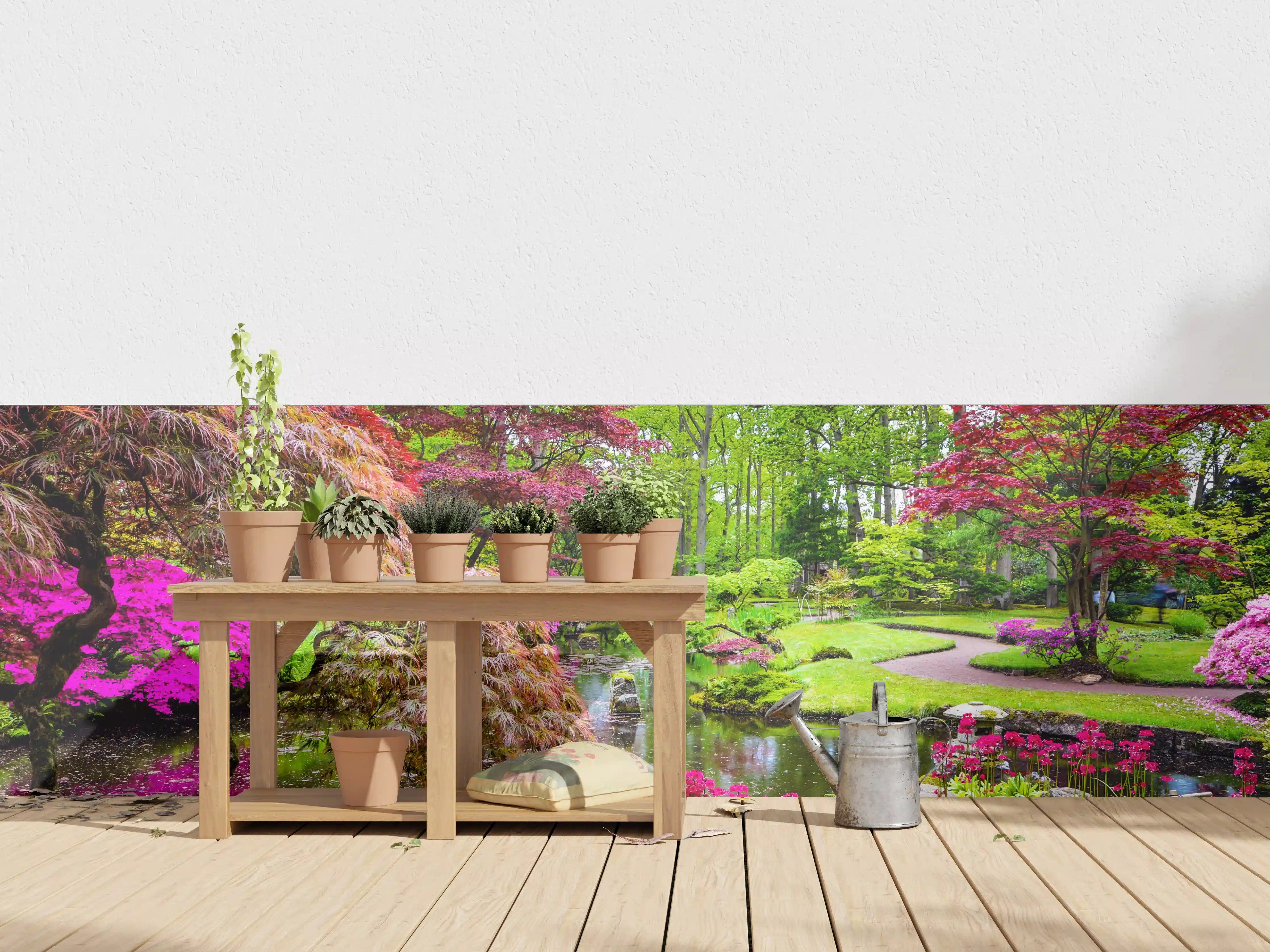 Wandverkleidung außen - Verschlungene Gartenpfade mit bunten Blumen