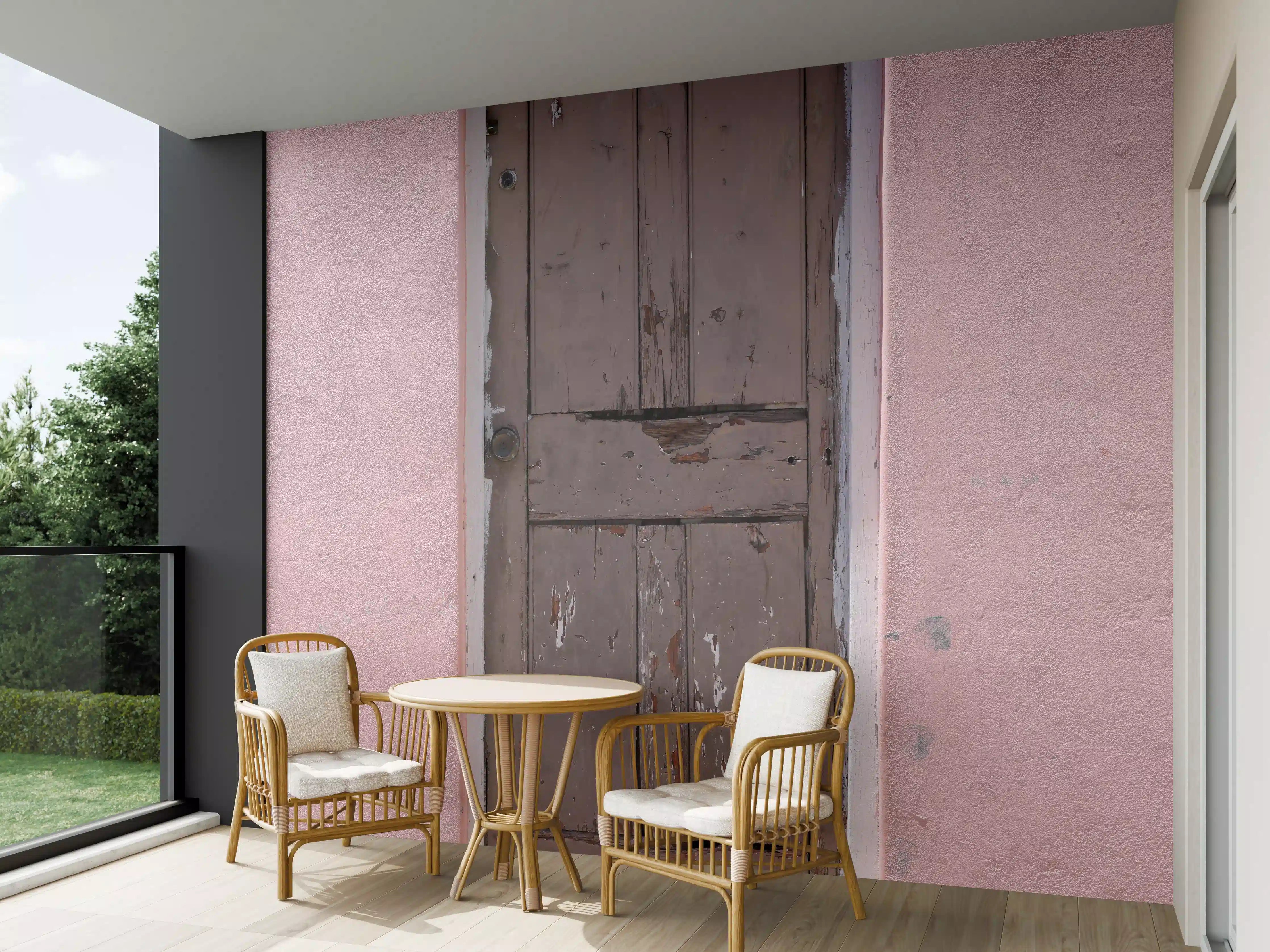 Wandverkleidung außen - Verwitterte Holztür Rosa Wand
