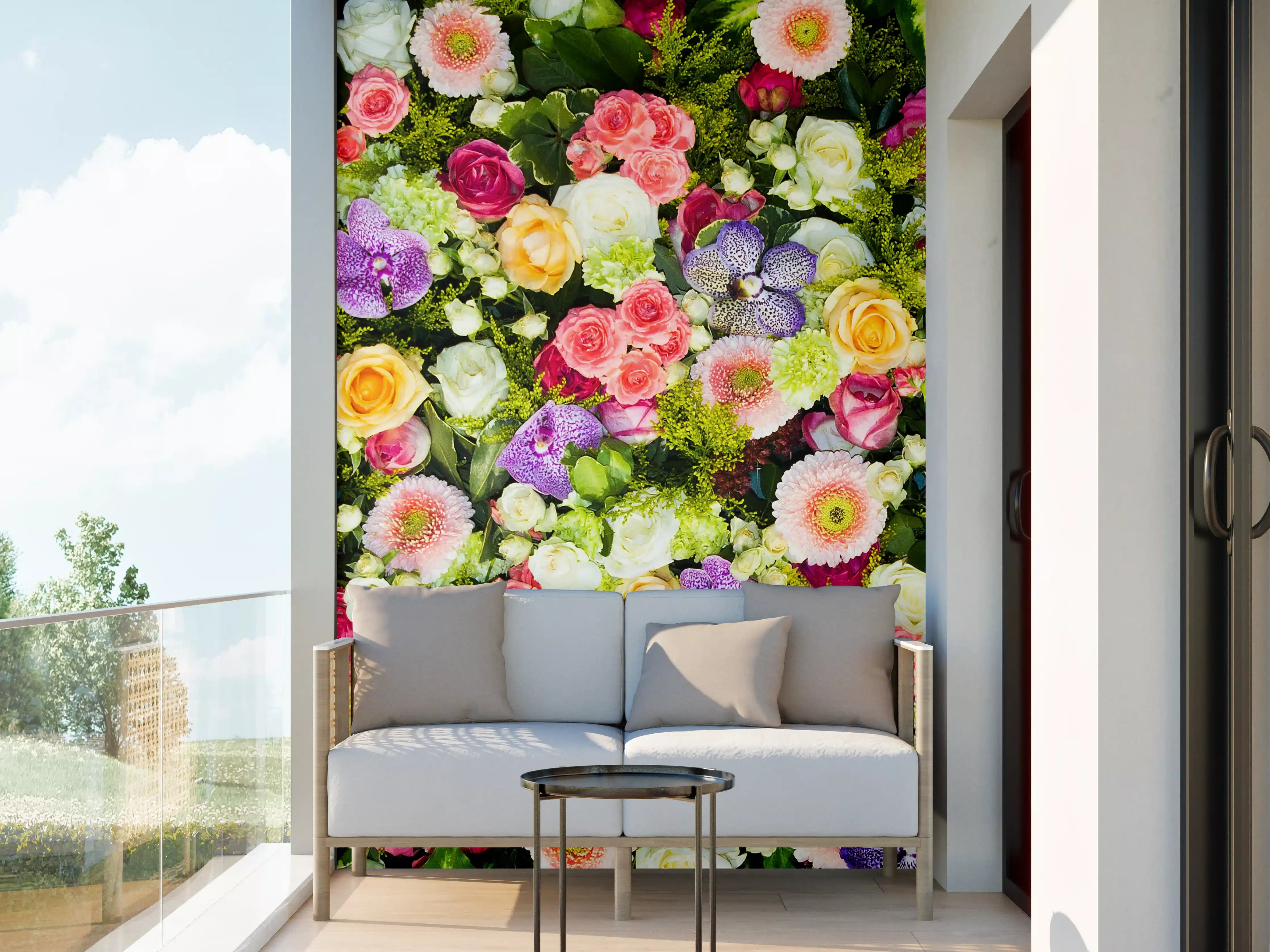Wandverkleidung außen - Vielfältige Blumenfarben mit Grautönen