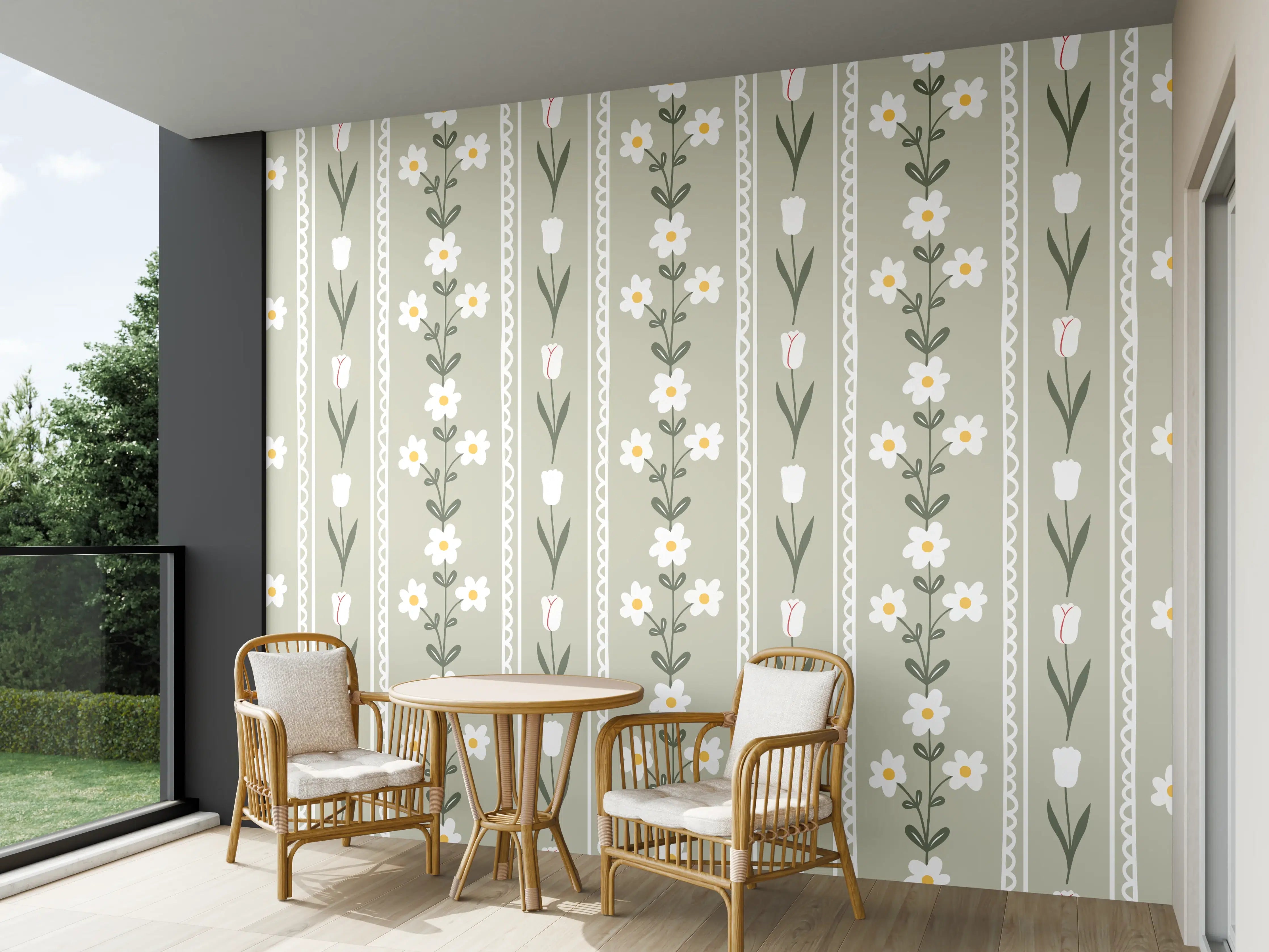 Wandverkleidung außen - Vintage Bloom Beige Blumen Tapete