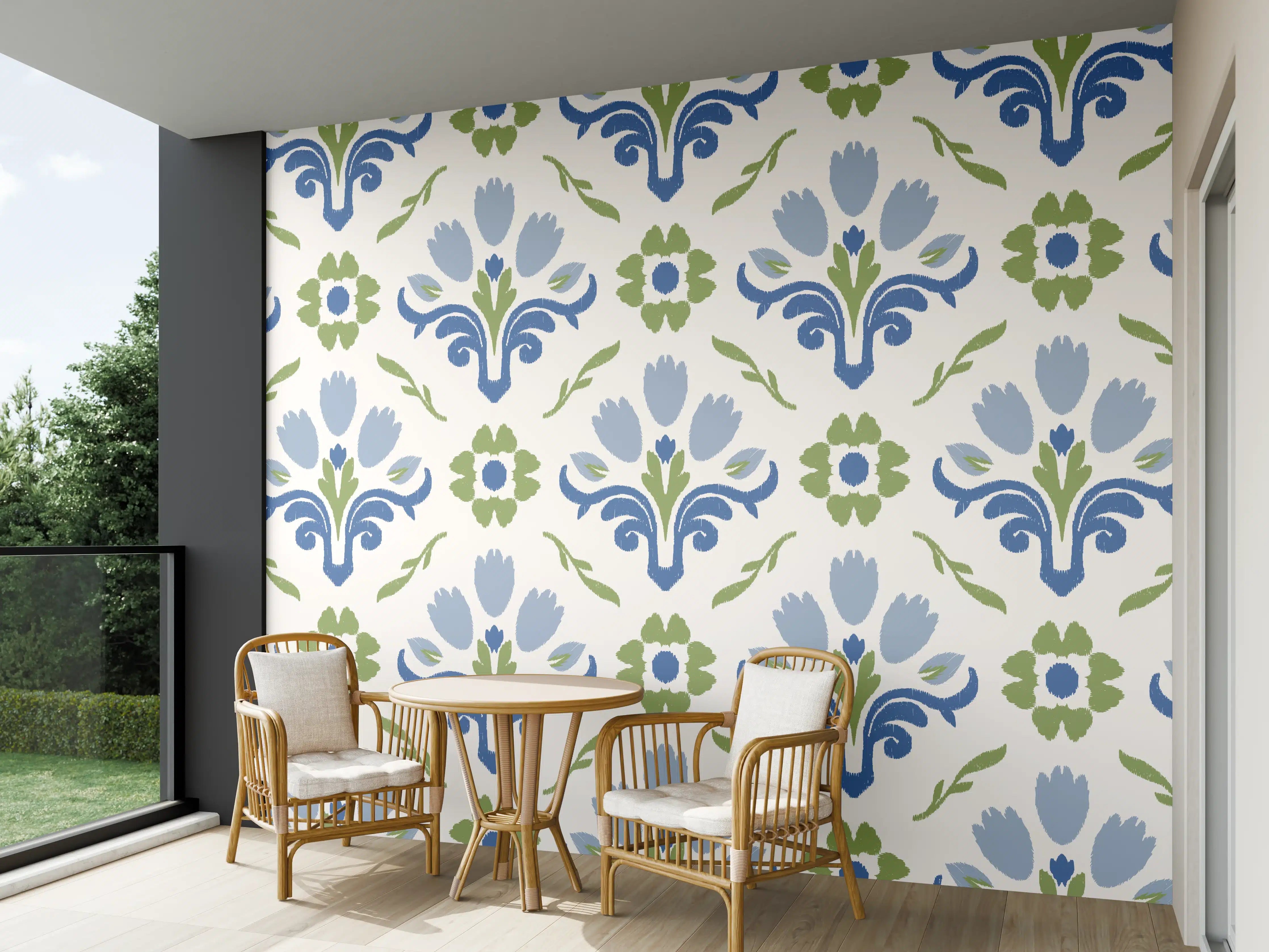 Wandverkleidung außen - Vintage Bloom Blau-Grün Tapete