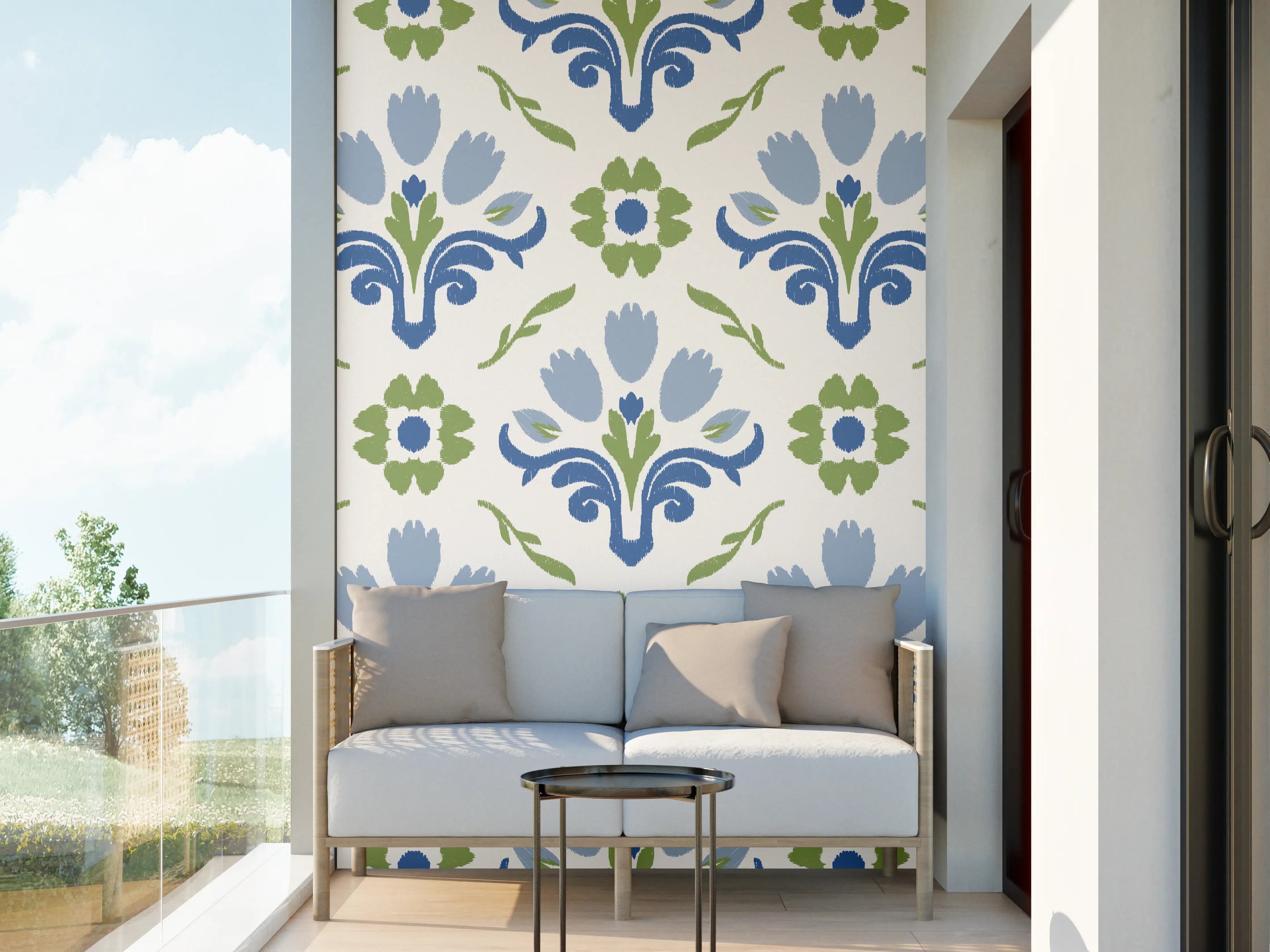Wandverkleidung außen - Vintage Bloom Blau-Grün Tapete