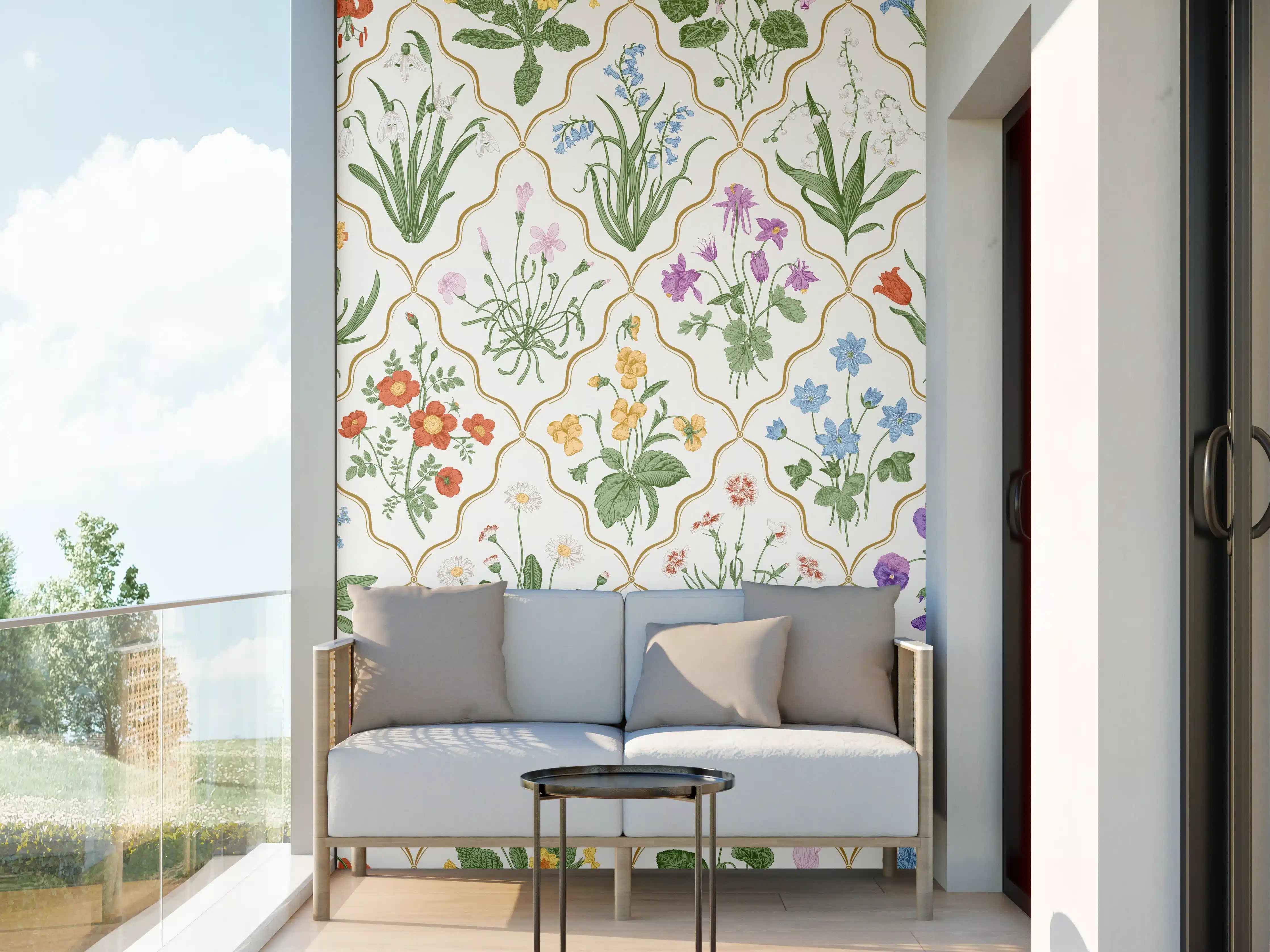 Wandverkleidung außen - Vintage Bloom Blumen-Tapete Beige-Grün