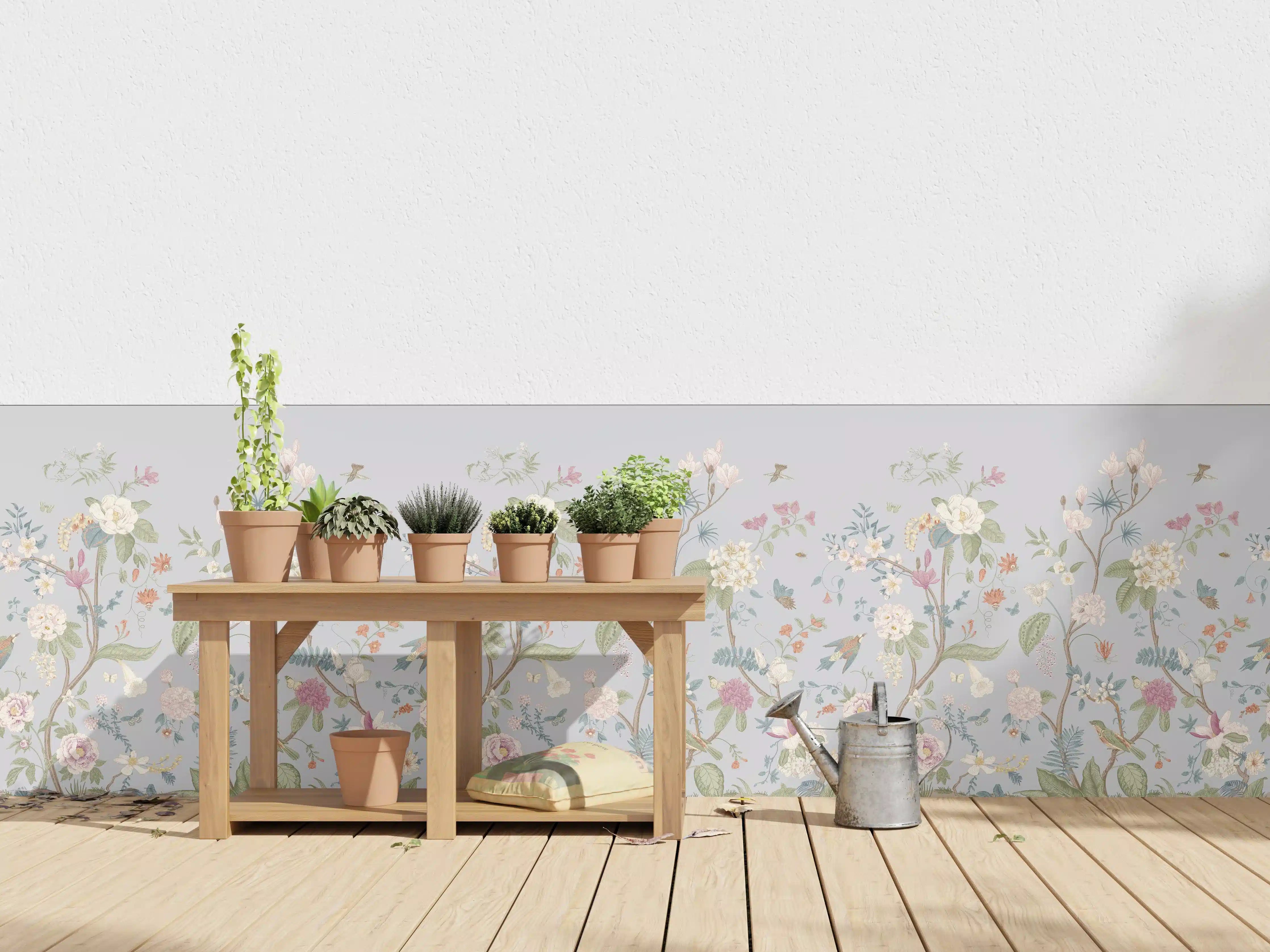 Wandverkleidung außen - Vintage Bloom Blumenbordüre Grau-Rosa