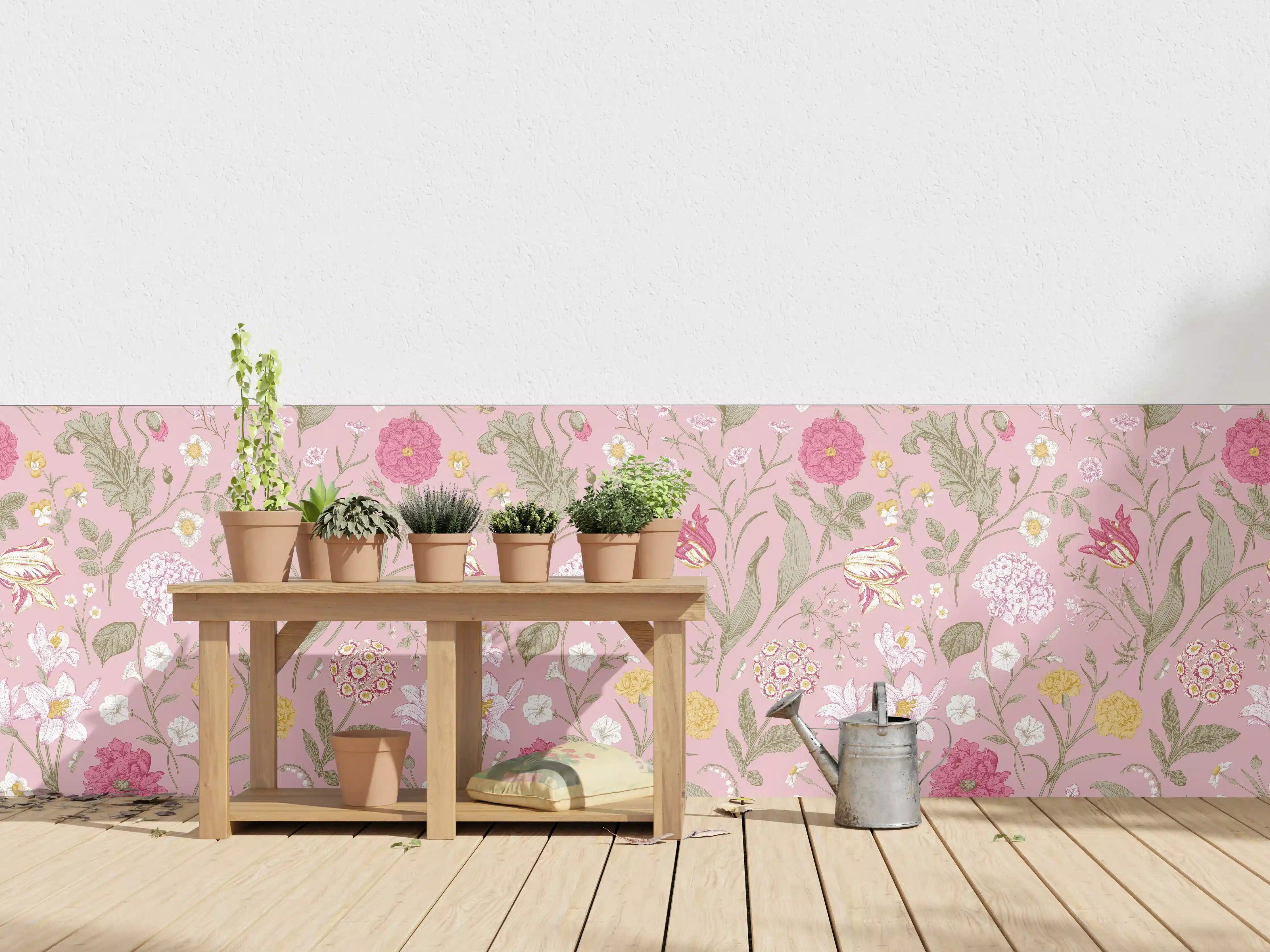Wandverkleidung außen - Vintage Bloom Rosa Blumenmuster