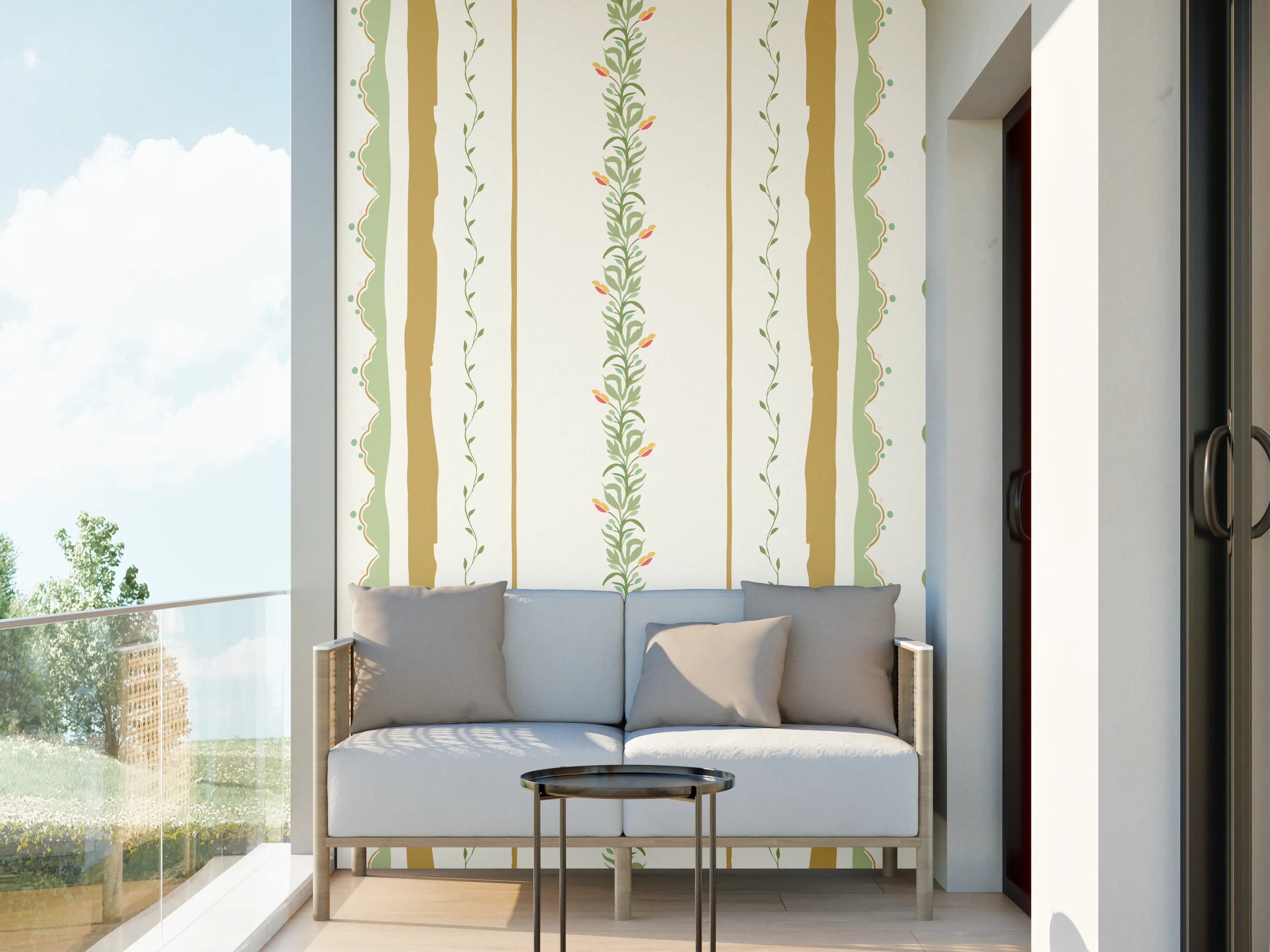 Wandverkleidung außen - Vintage-Blumen Tapete Beige-Grün