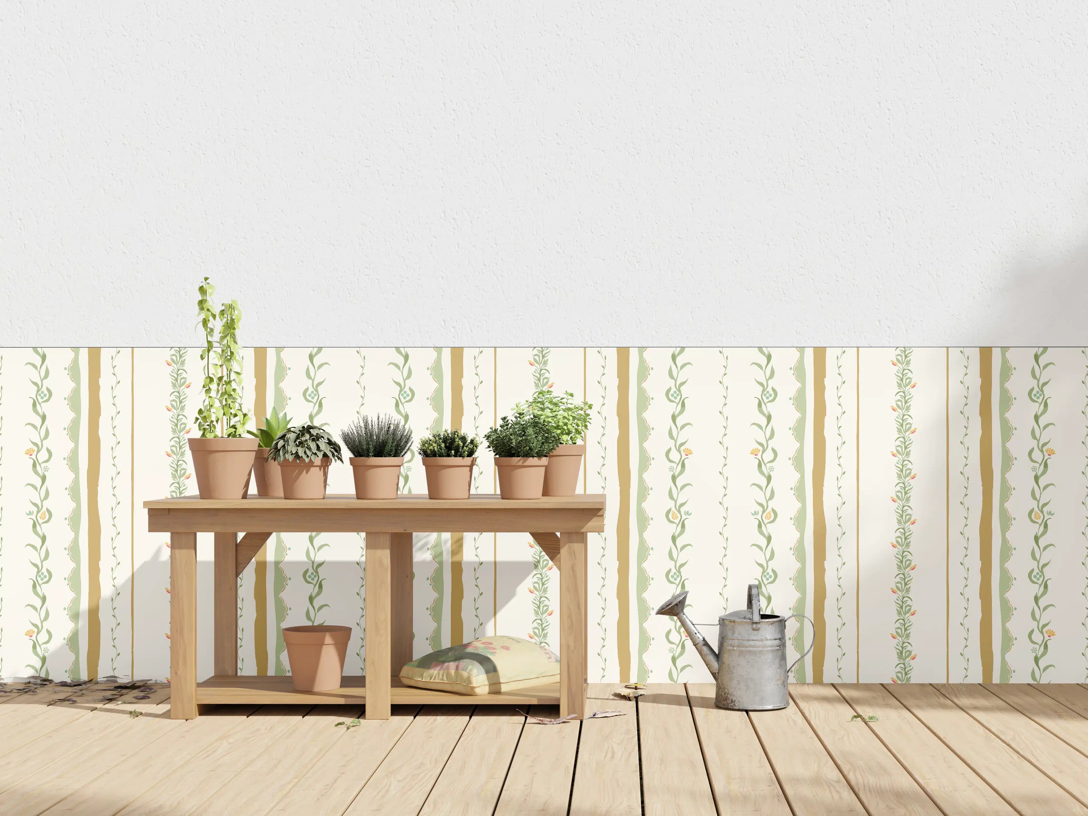Wandverkleidung außen - Vintage-Blumen Tapete Beige-Grün