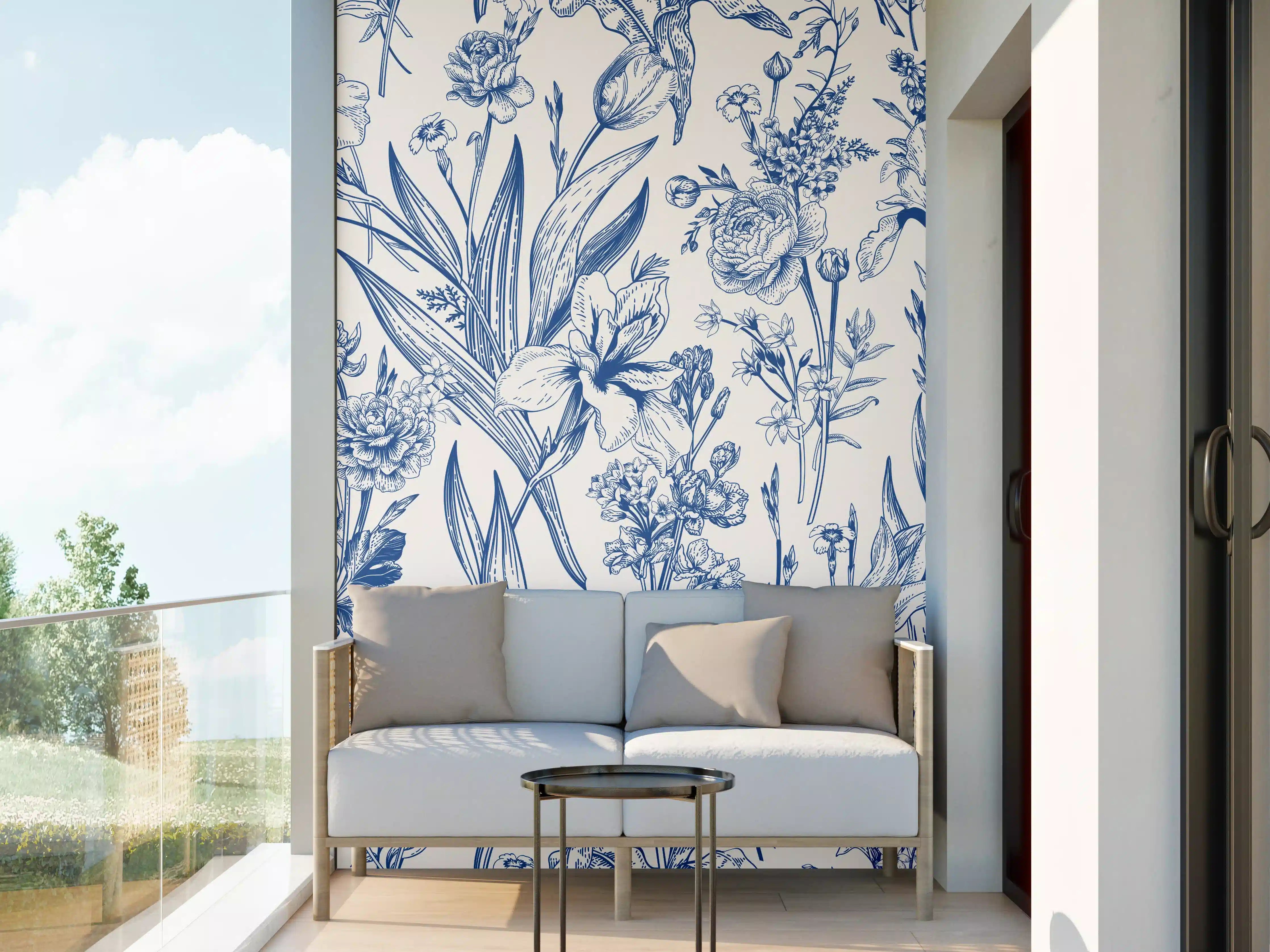 Wandverkleidung außen - Vintage-Blumenmuster Azurblau