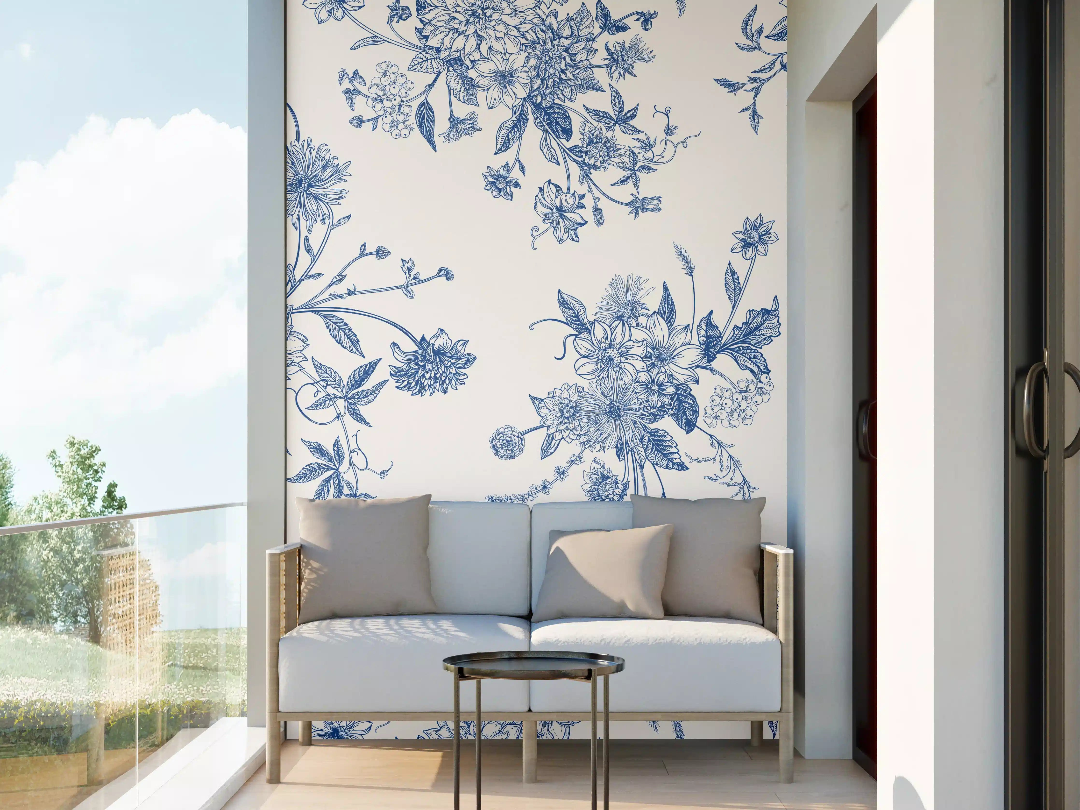 Wandverkleidung außen - Vintage-Blumenmuster Blau-Weiß