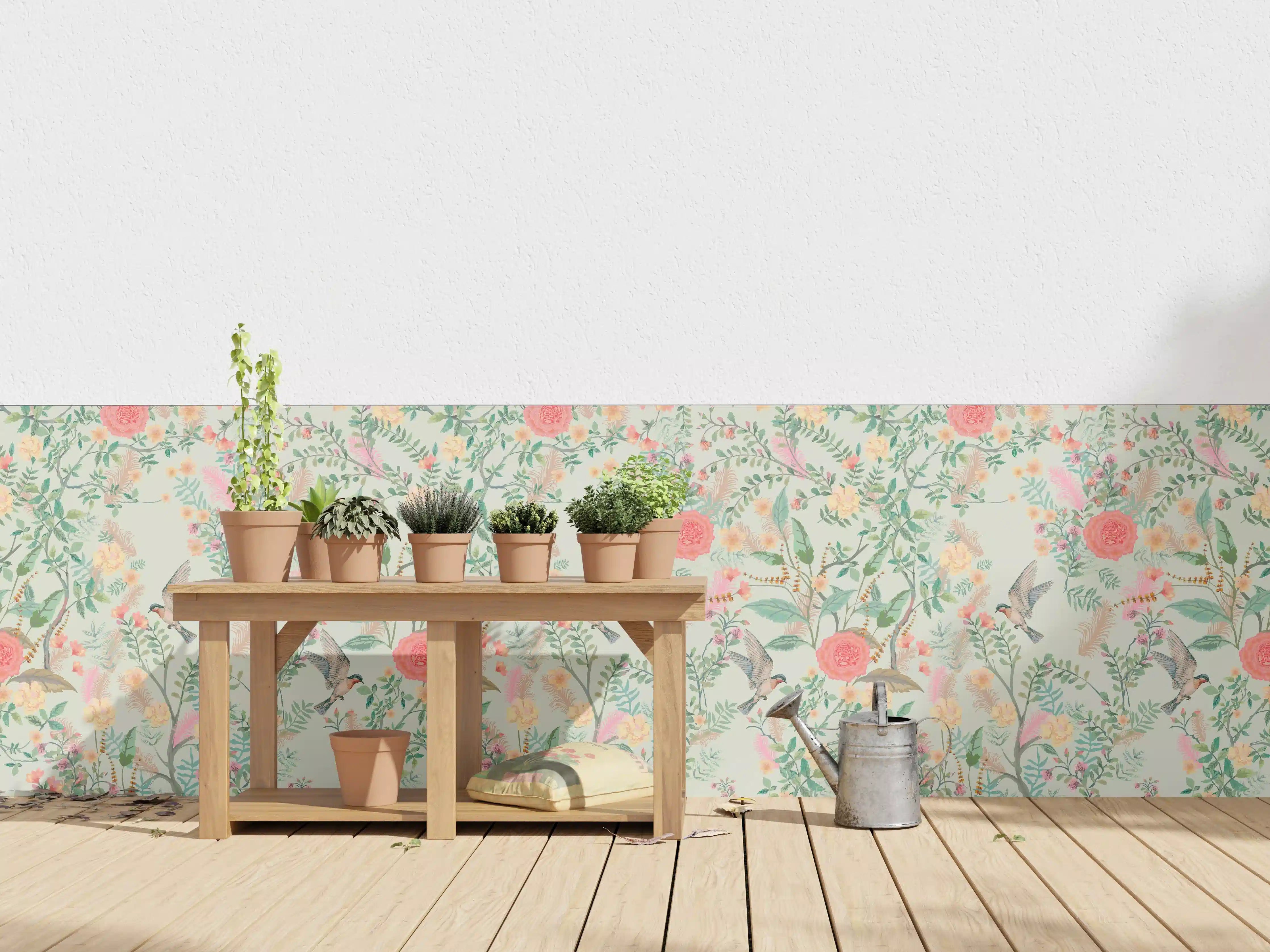 Wandverkleidung außen - Vintage-Blumenmuster Grün-Rosa