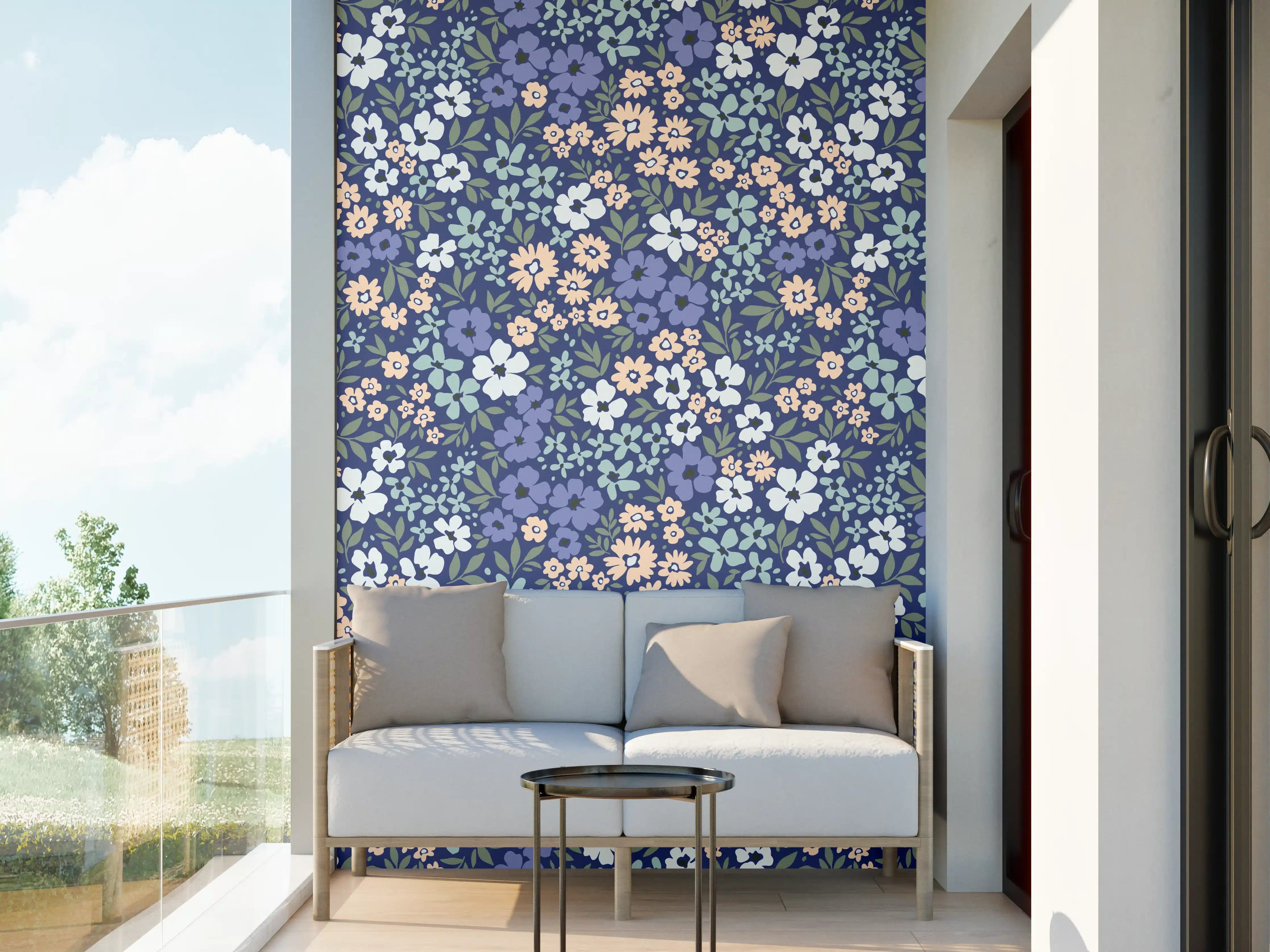 Wandverkleidung außen - Vintage Ditsy Blumenmuster Blau