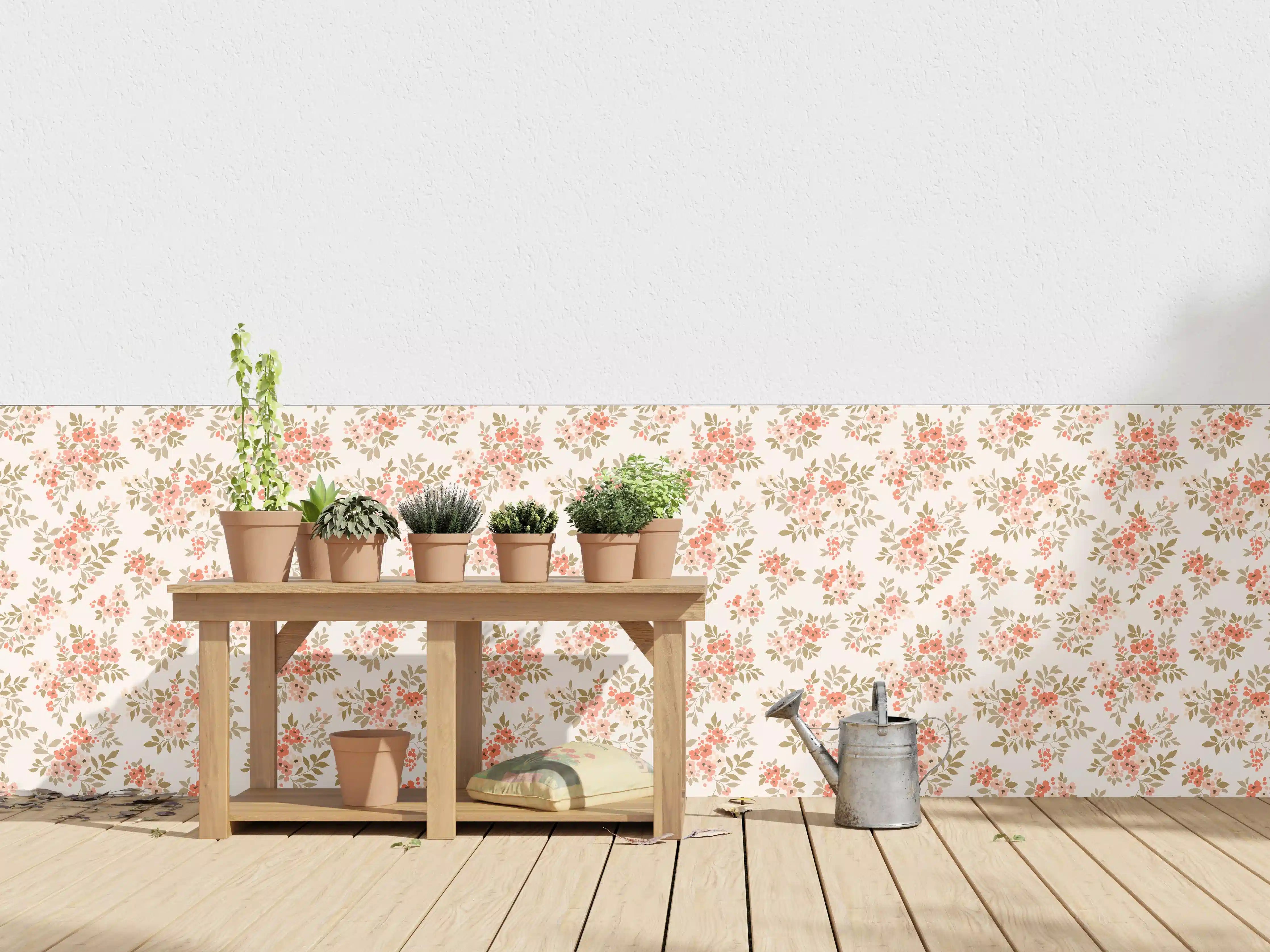 Wandverkleidung außen - Vintage Ditsy Blumenmuster Rosa Beige