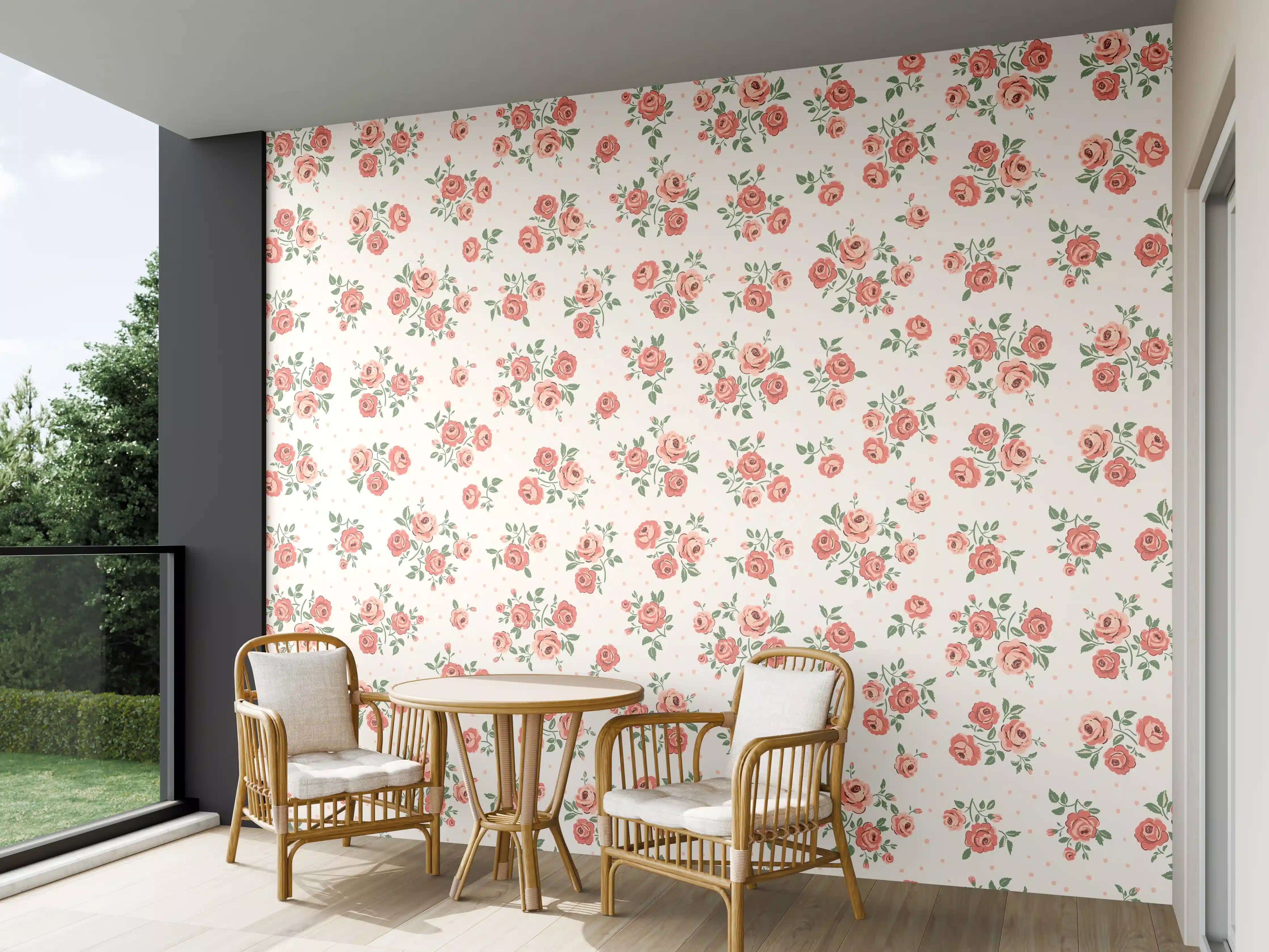 Wandverkleidung außen - Vintage Ditsy Rosenmuster Rosa-Beige