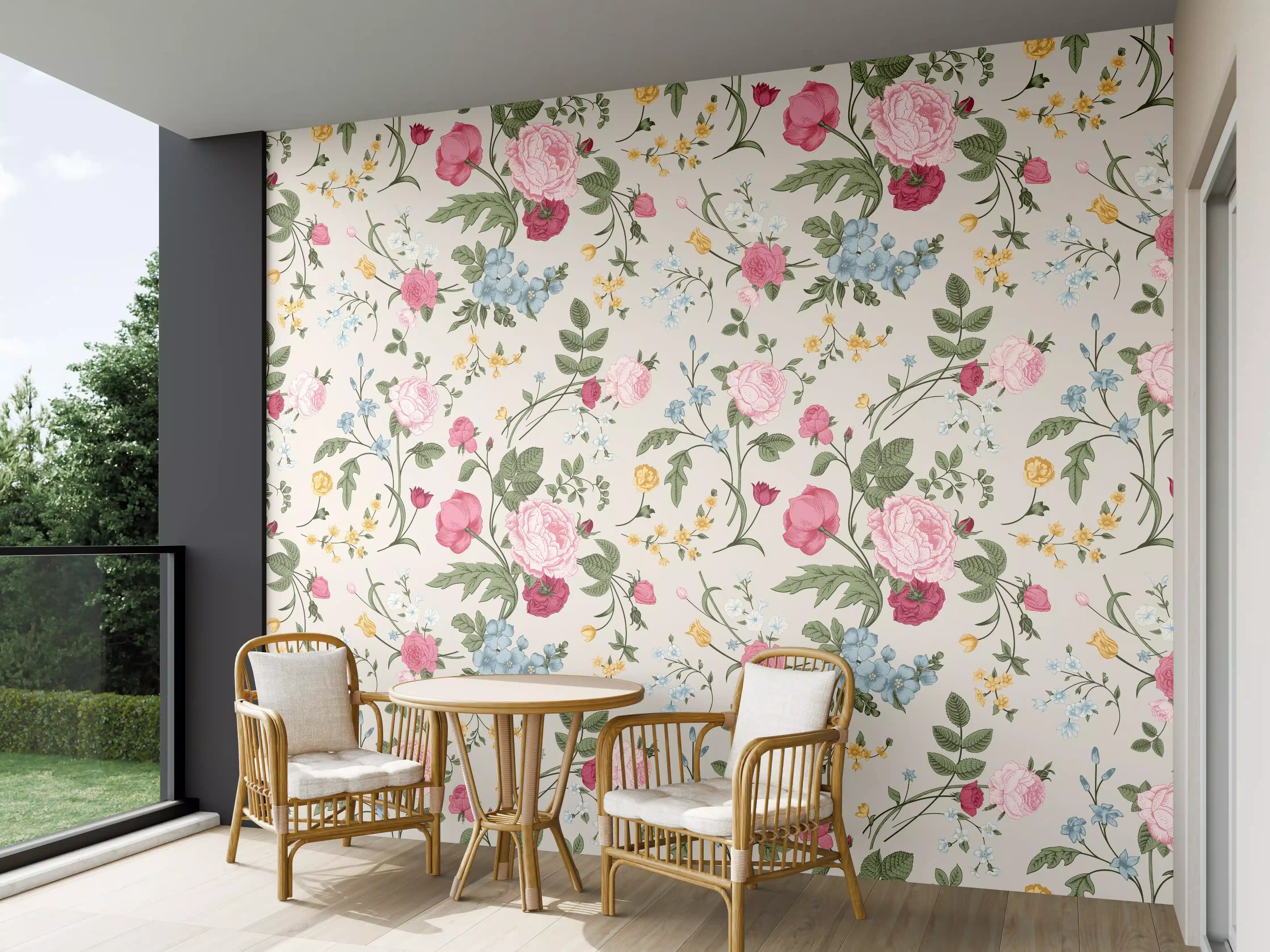 Wandverkleidung außen - Vintage Rosenmuster Rosa-Beige