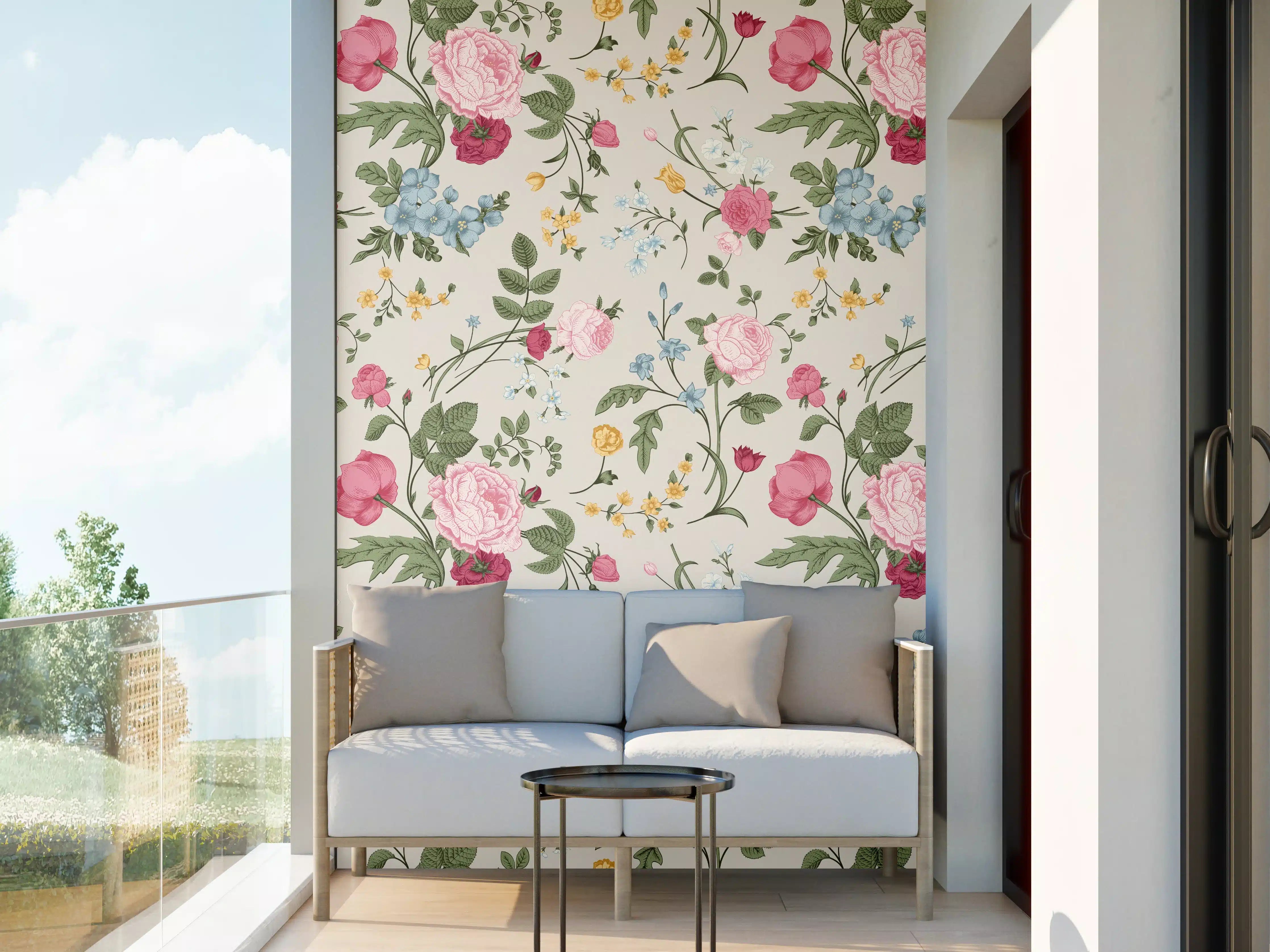 Wandverkleidung außen - Vintage Rosenmuster Rosa-Beige