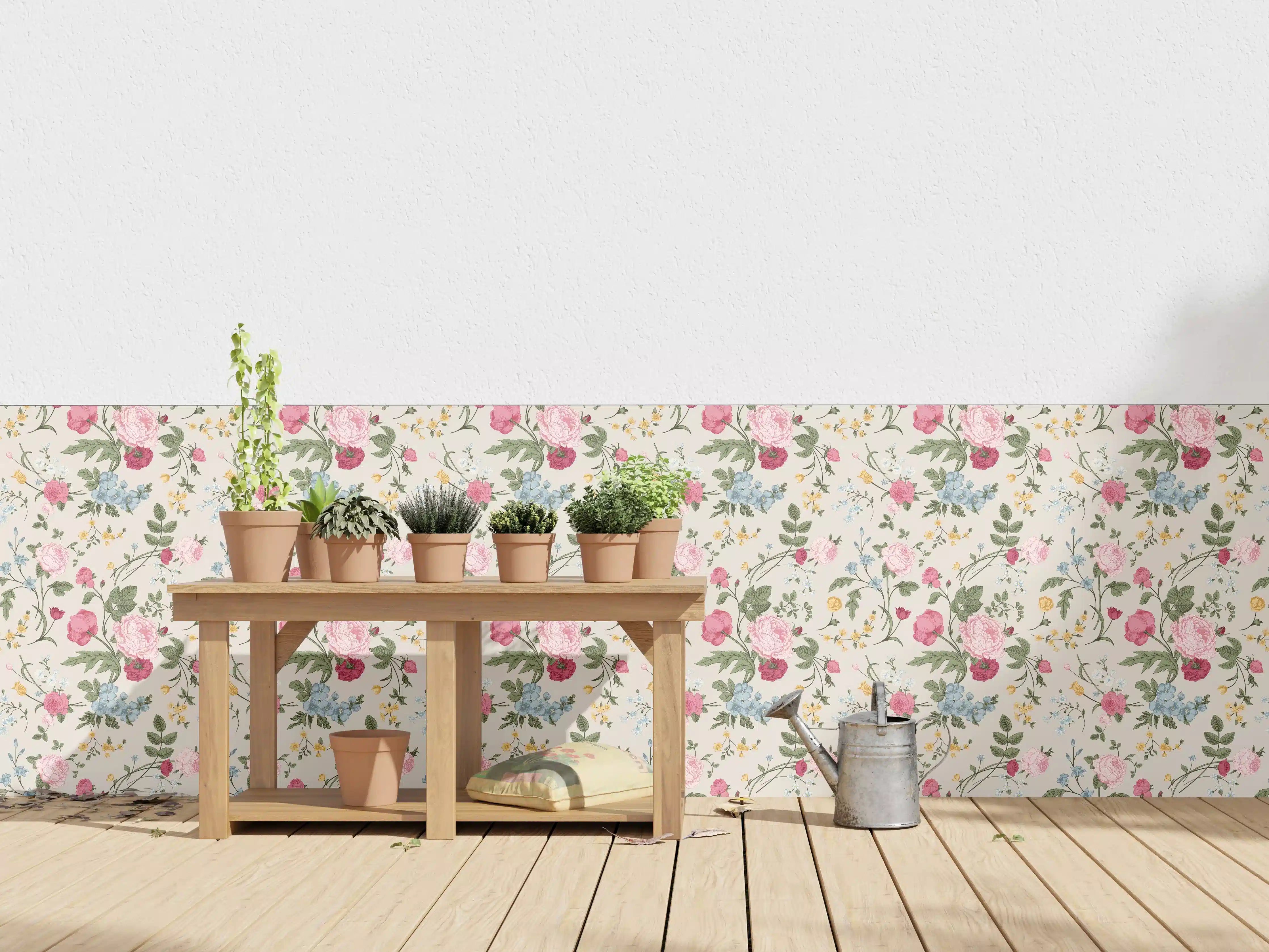 Wandverkleidung außen - Vintage Rosenmuster Rosa-Beige