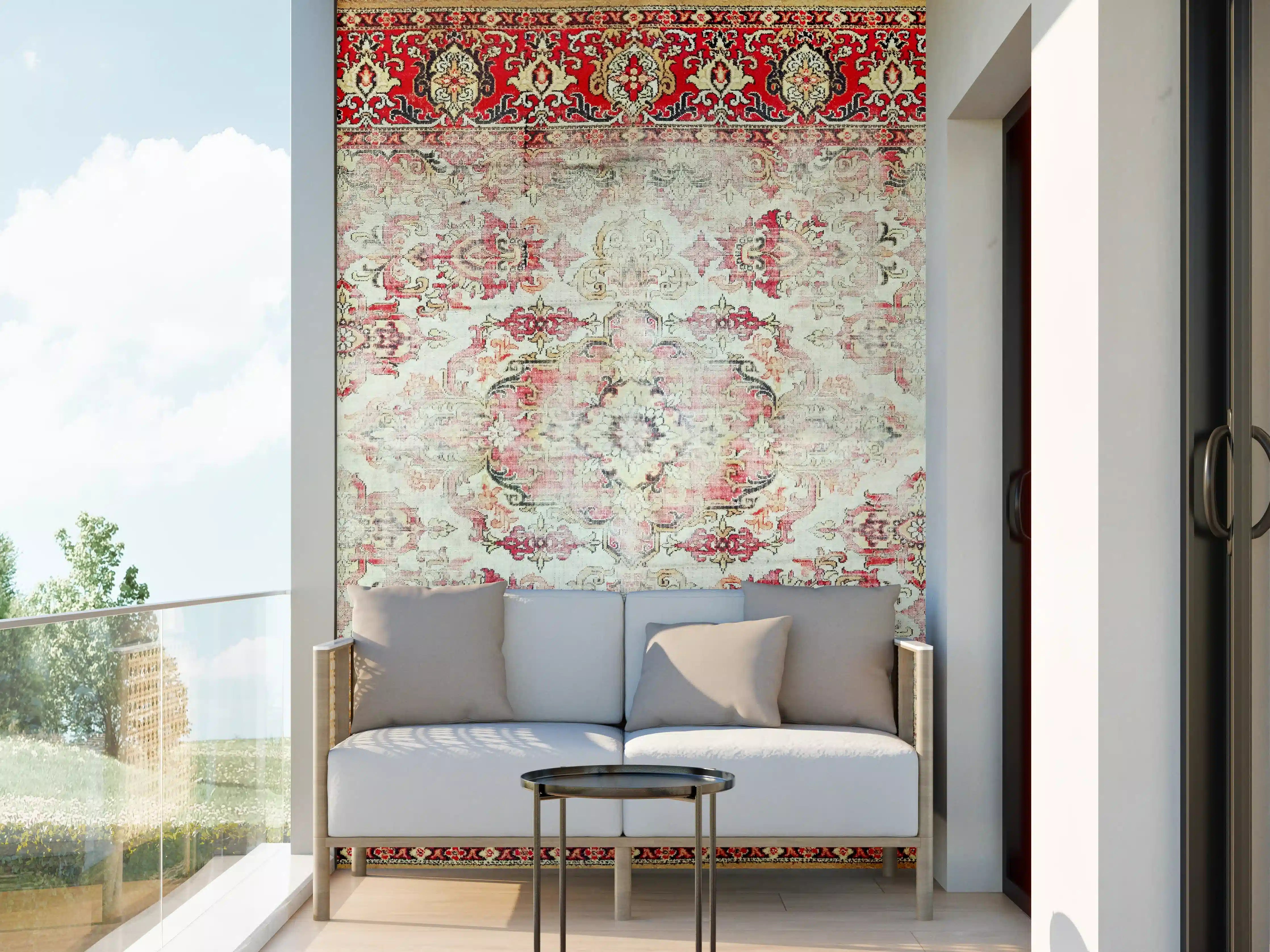 Wandverkleidung außen - Vintage-Rot-Beige-Ornamentteppich