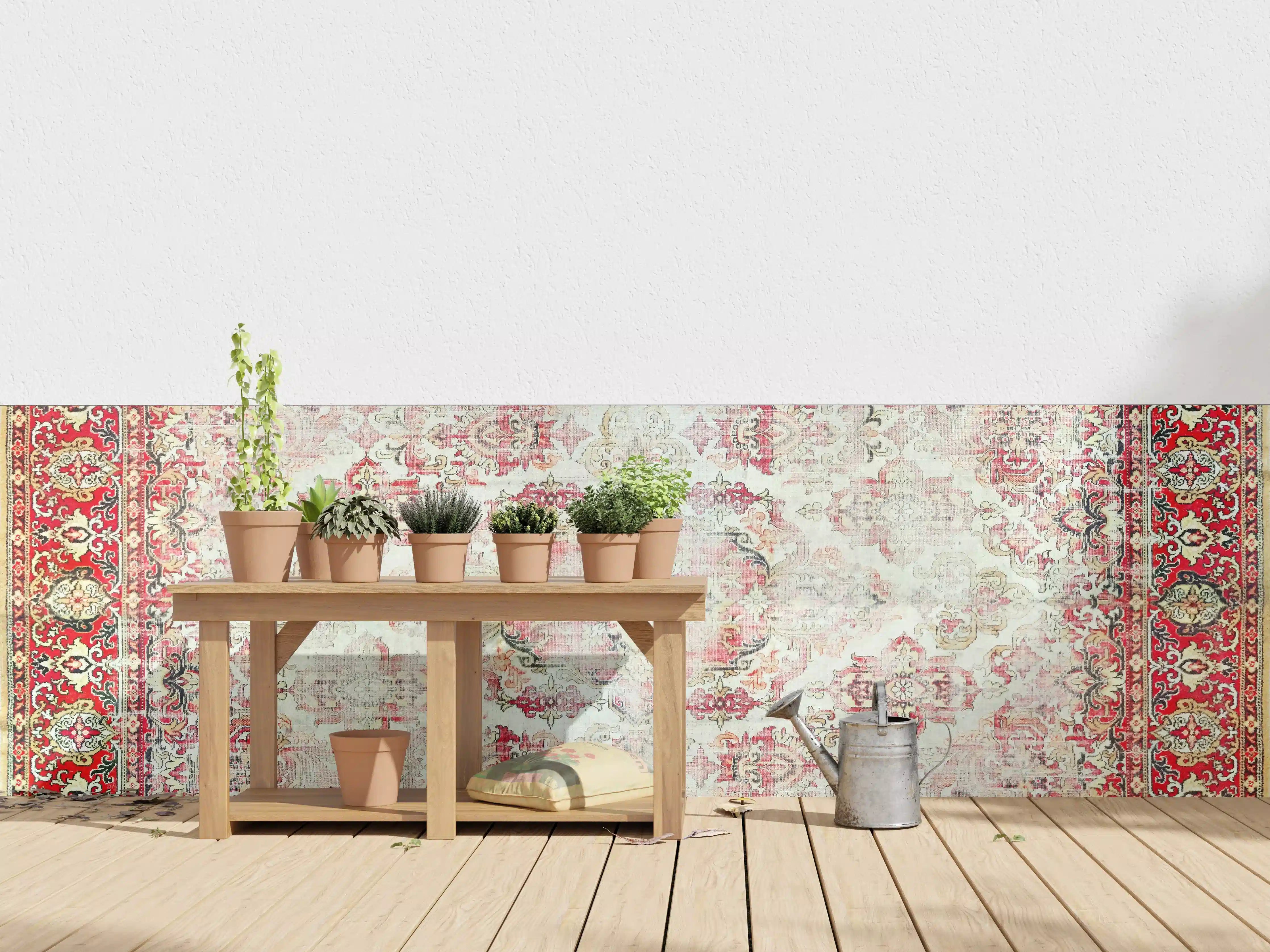 Wandverkleidung außen - Vintage-Rot-Beige-Ornamentteppich