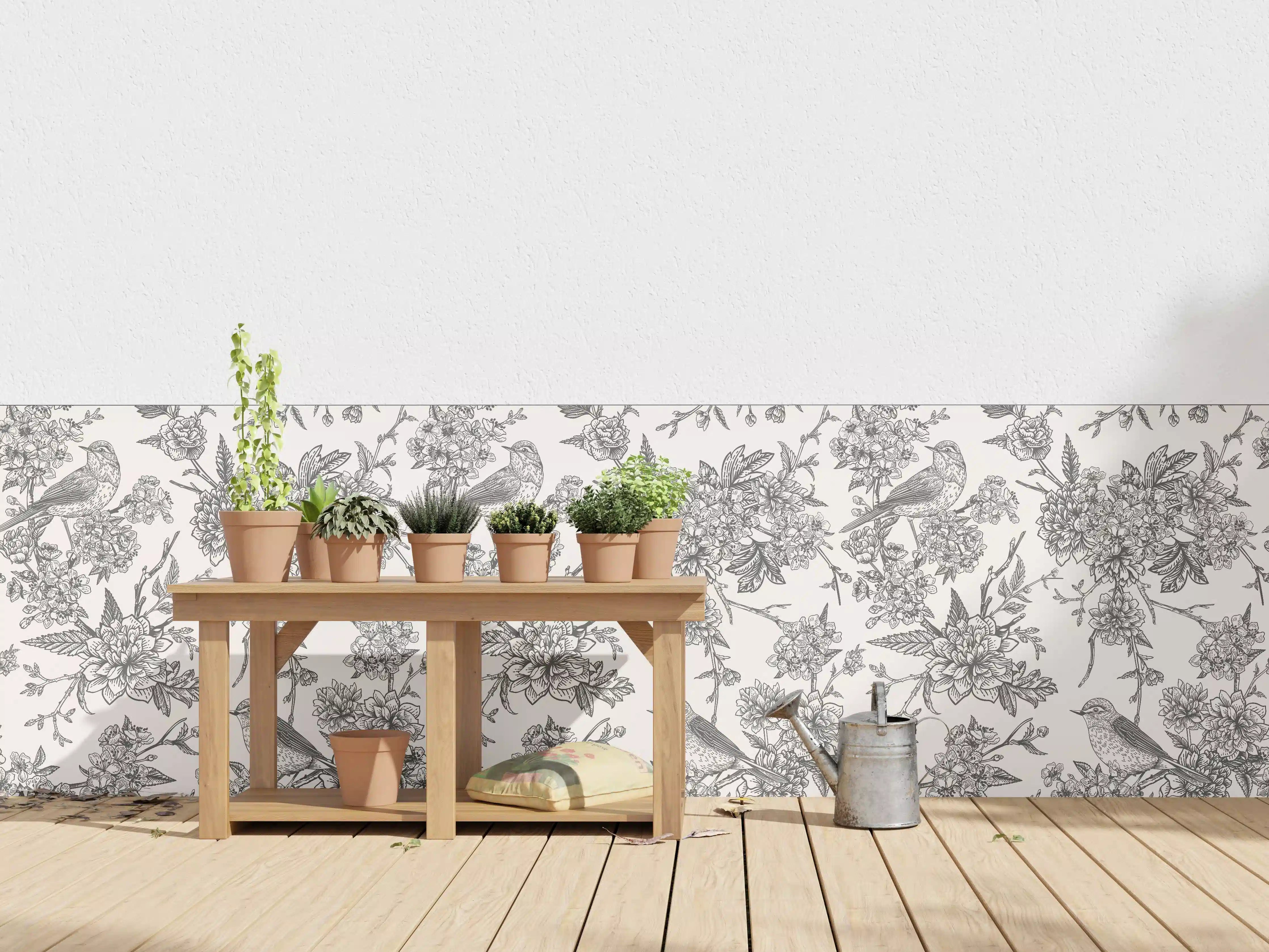 Wandverkleidung außen - Vintage Schwarzweiß Blumenmuster