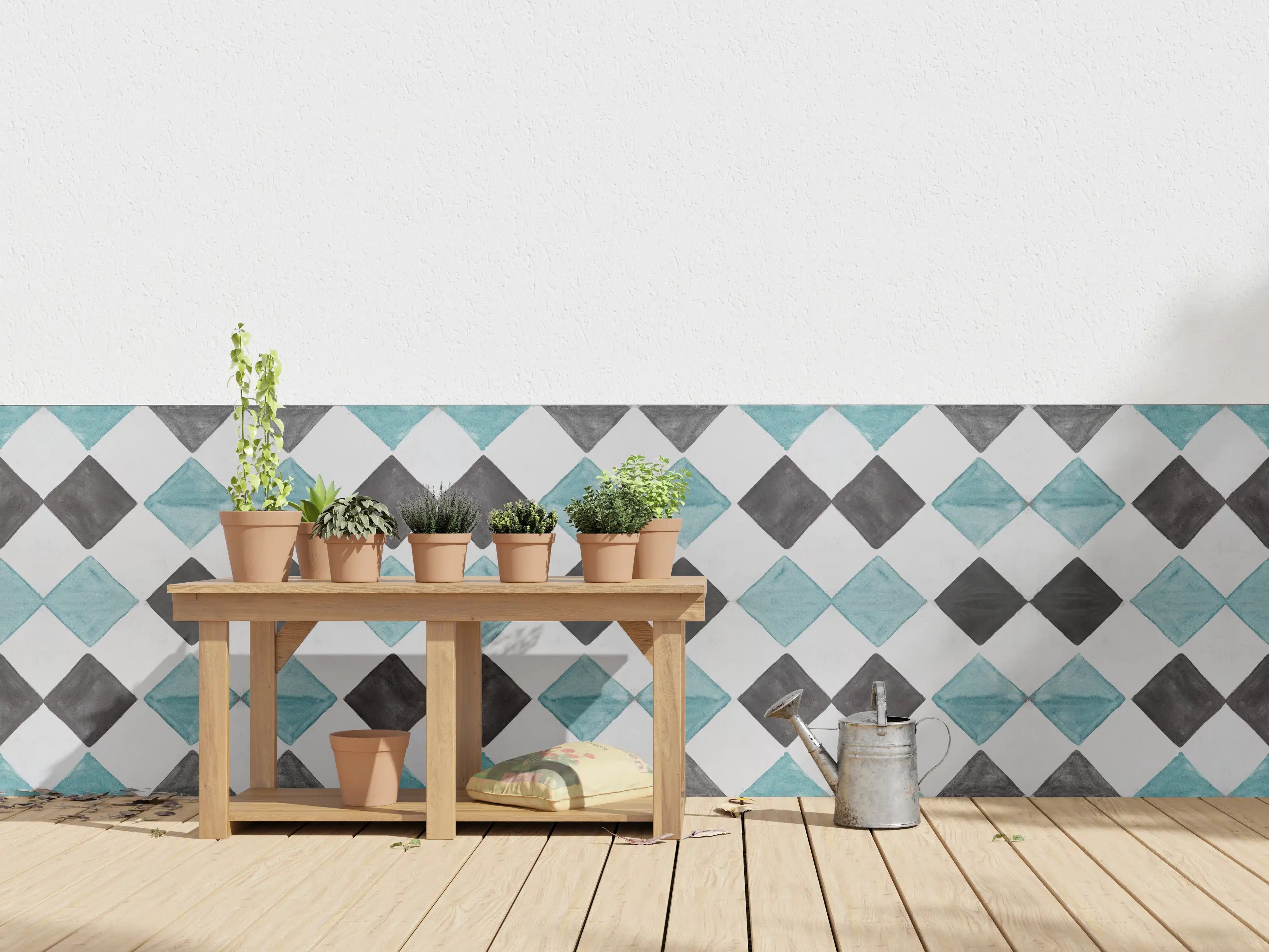 Wandverkleidung außen - Vintage-Türkis-Schwarz-Weiß-Mosaik
