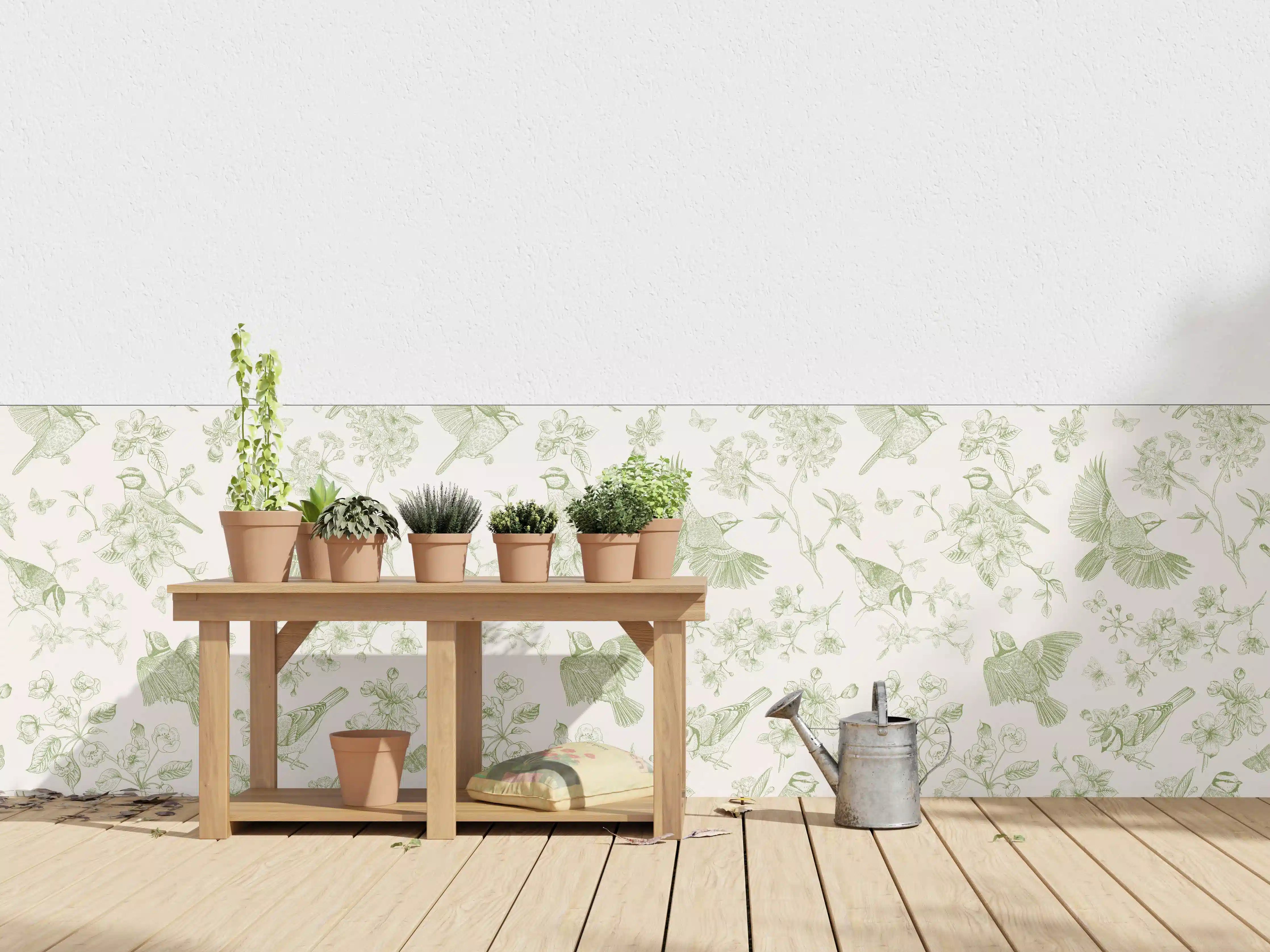 Wandverkleidung außen - Vintage Vogelgarten Grün-Beige