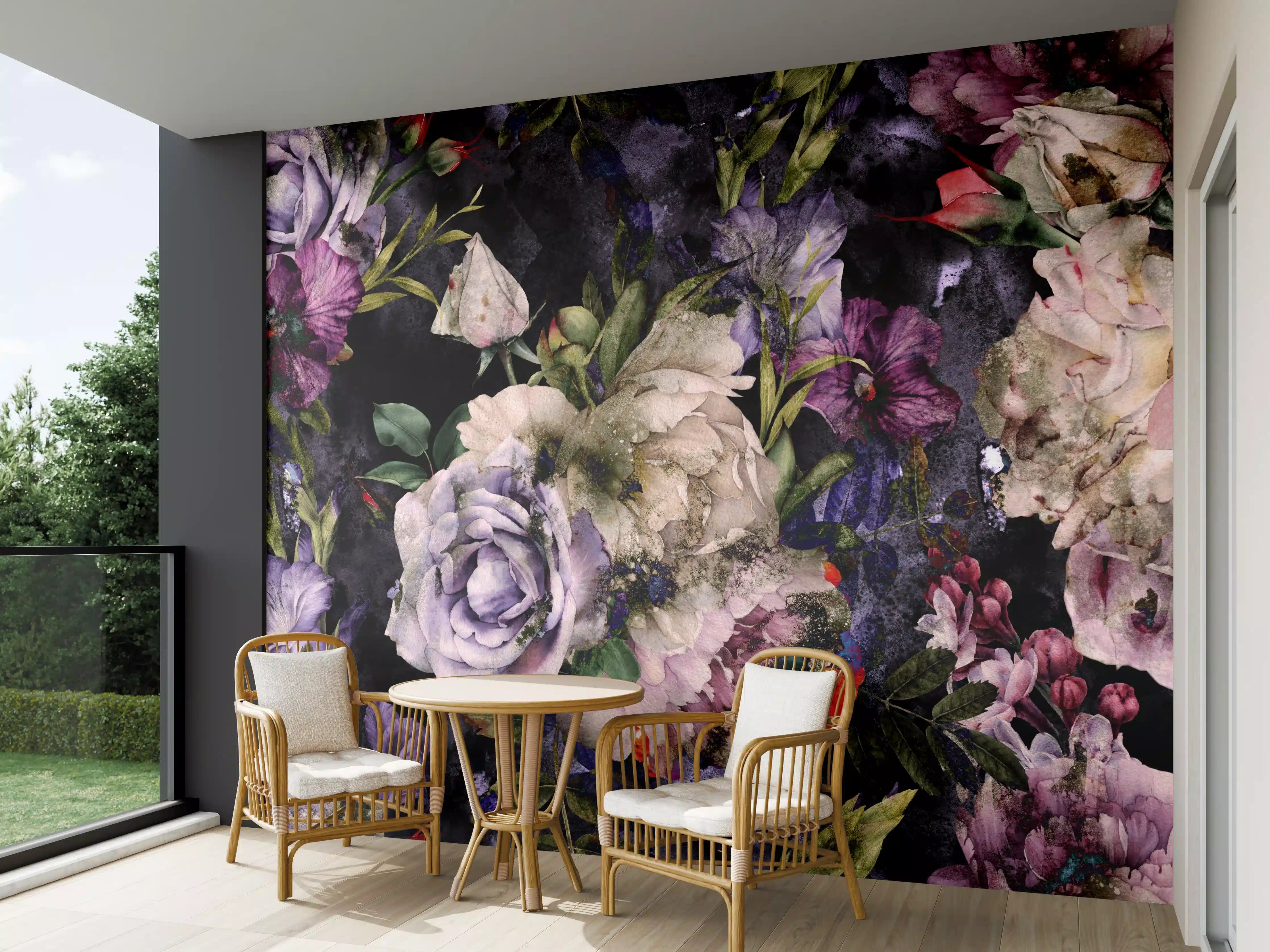 Wandverkleidung außen - Violette und weiße Blumenpracht