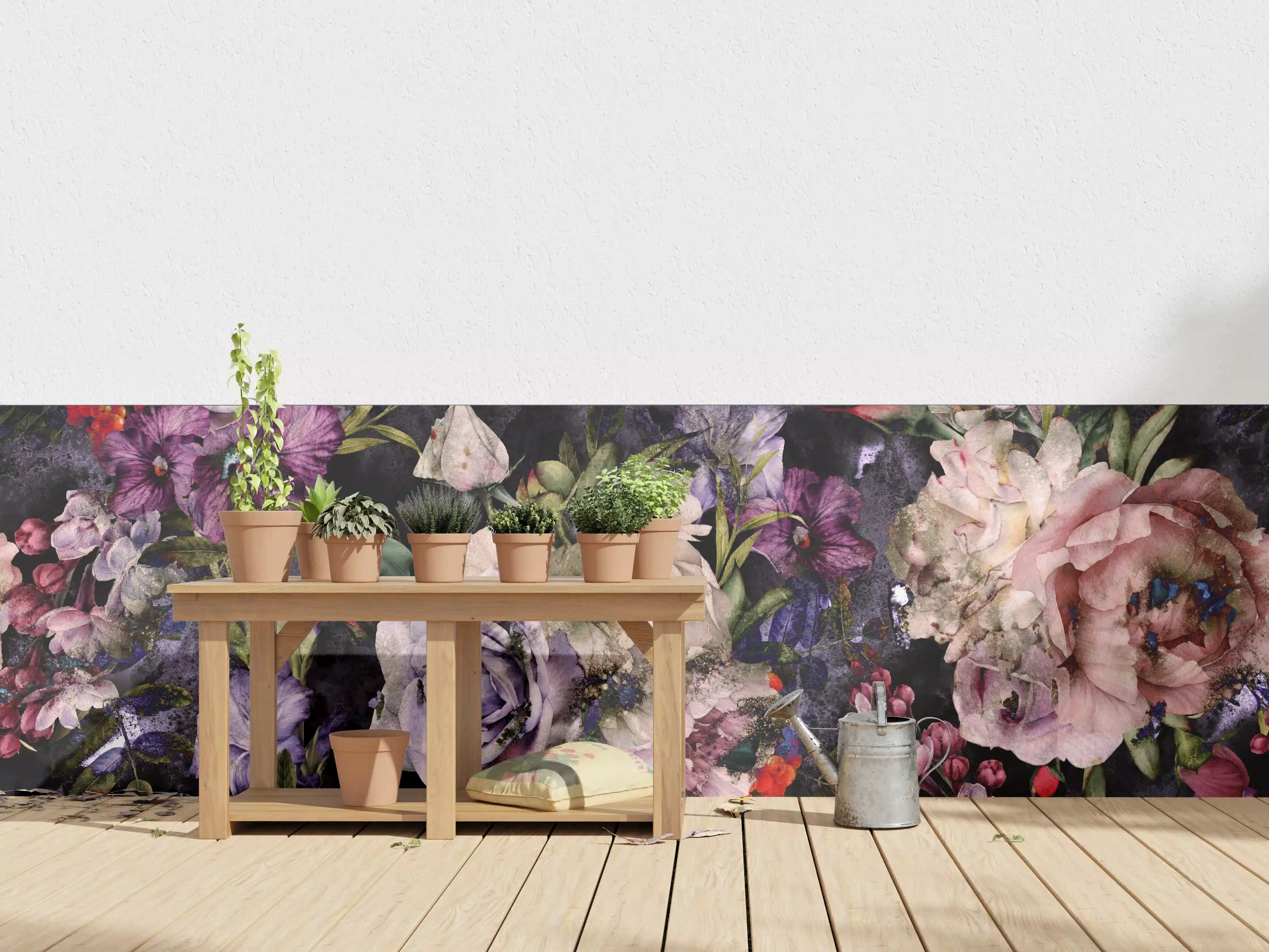 Wandverkleidung außen - Violette und weiße Blumenpracht