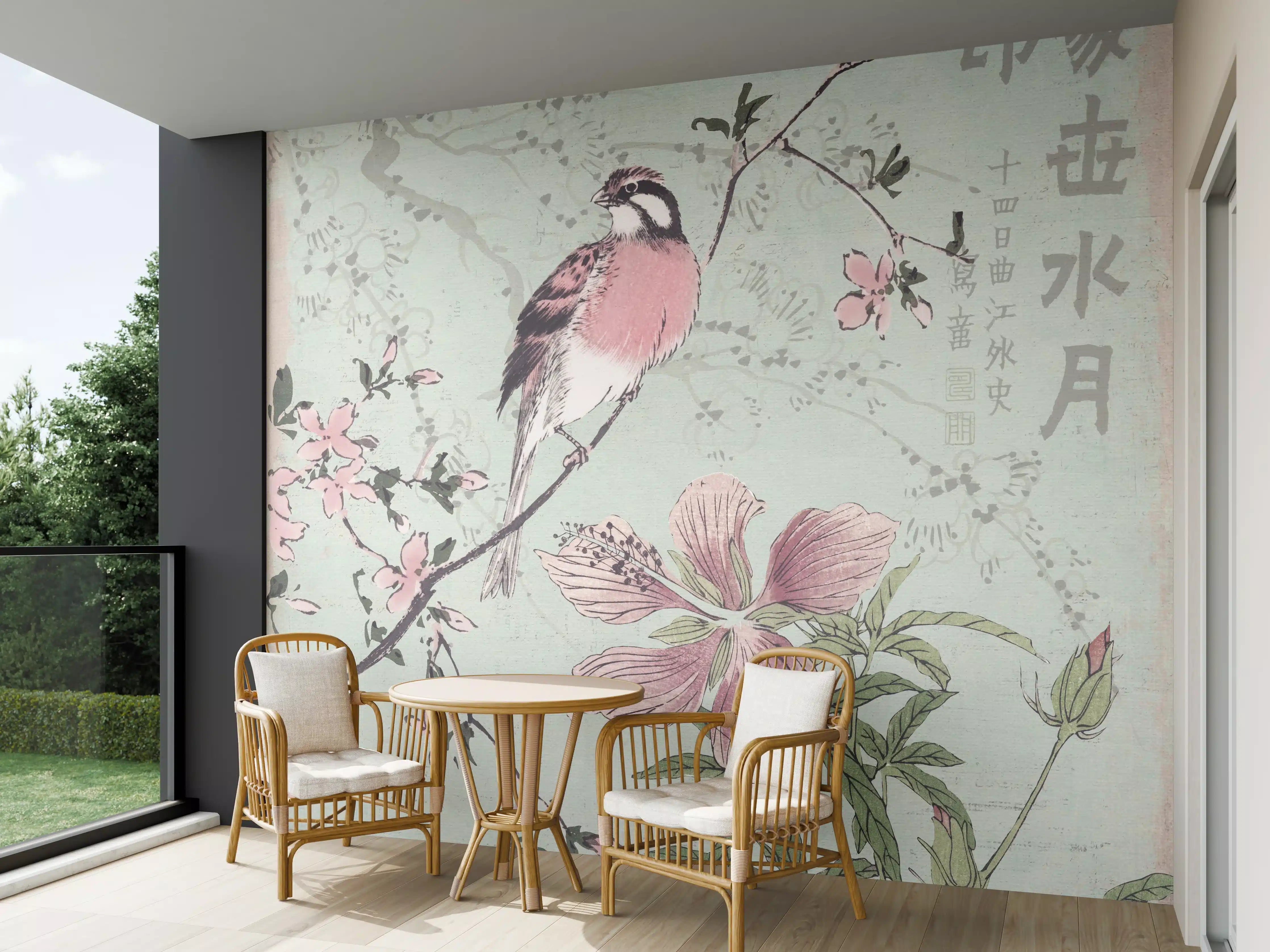 Wandverkleidung außen - Vogel Zeichnung - Floral