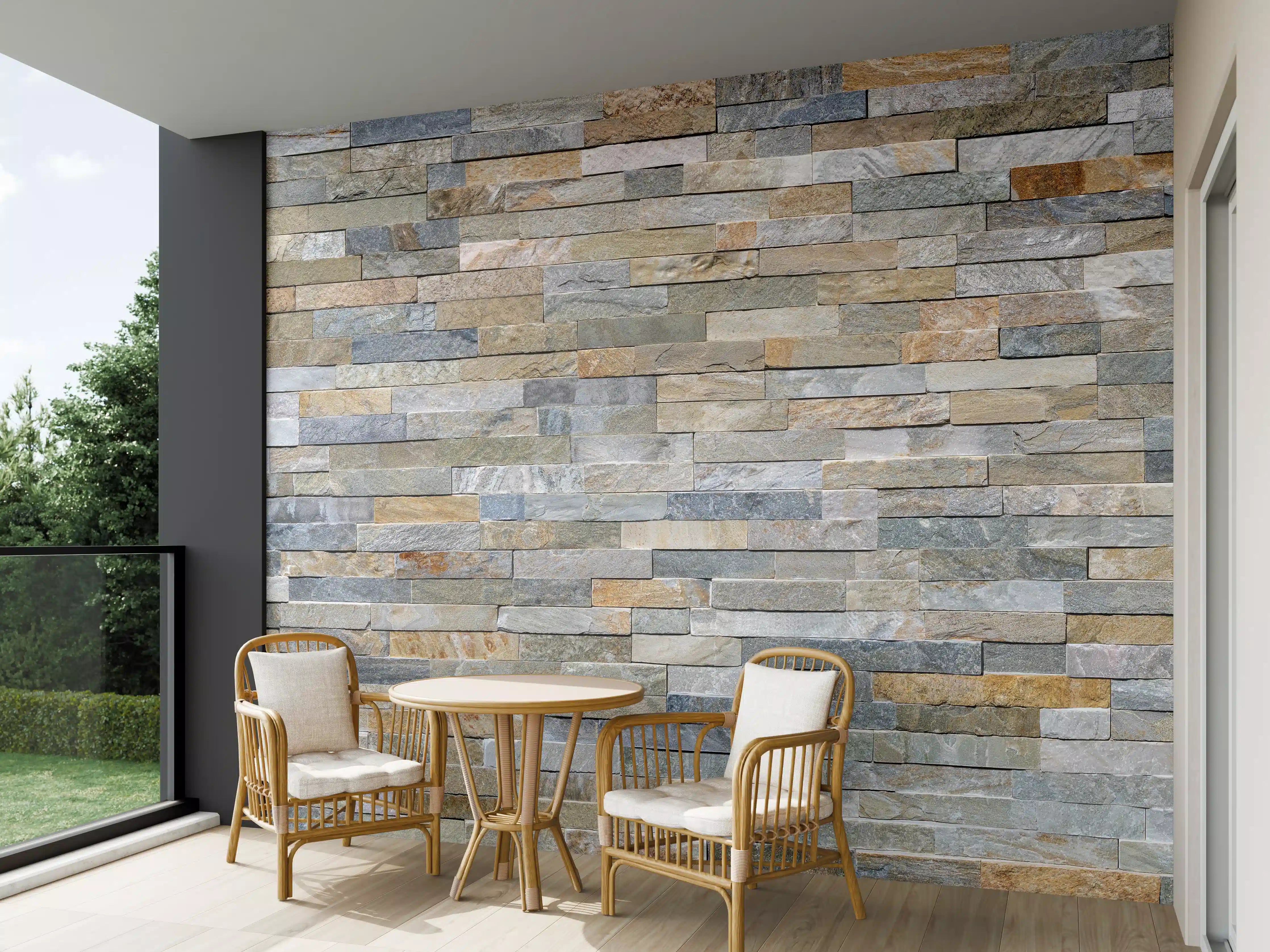 Wandverkleidung außen - Wand aus farbigen Verblendsteinen